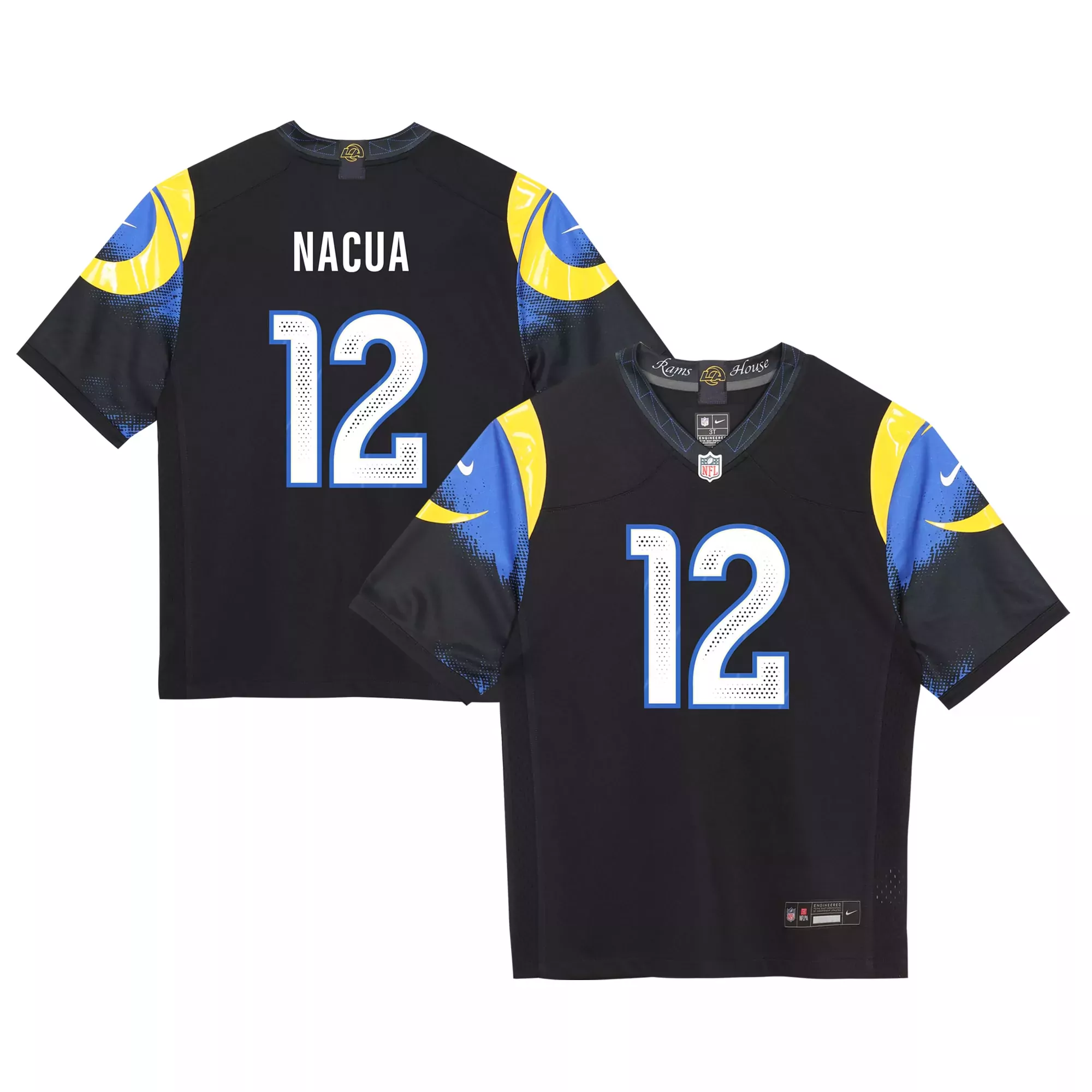 nacua 12 los angeles rams 2023 men s all stitched vapor jersey black blue colorway