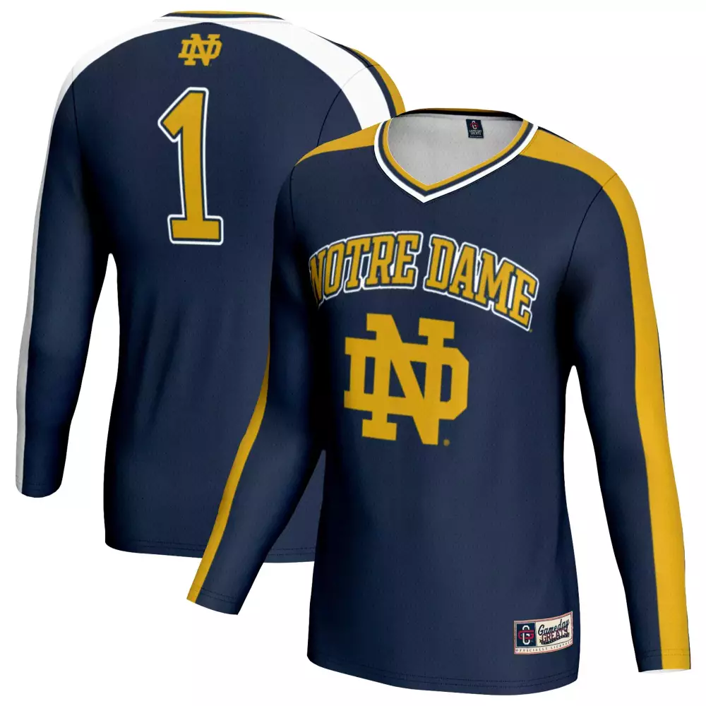 Notre Dame 1 Long Sleeve 2023 Stitched Vapor Jersey | Navy Gold Edition | Limited Edition Fan Gear | For Men, Women & Youth