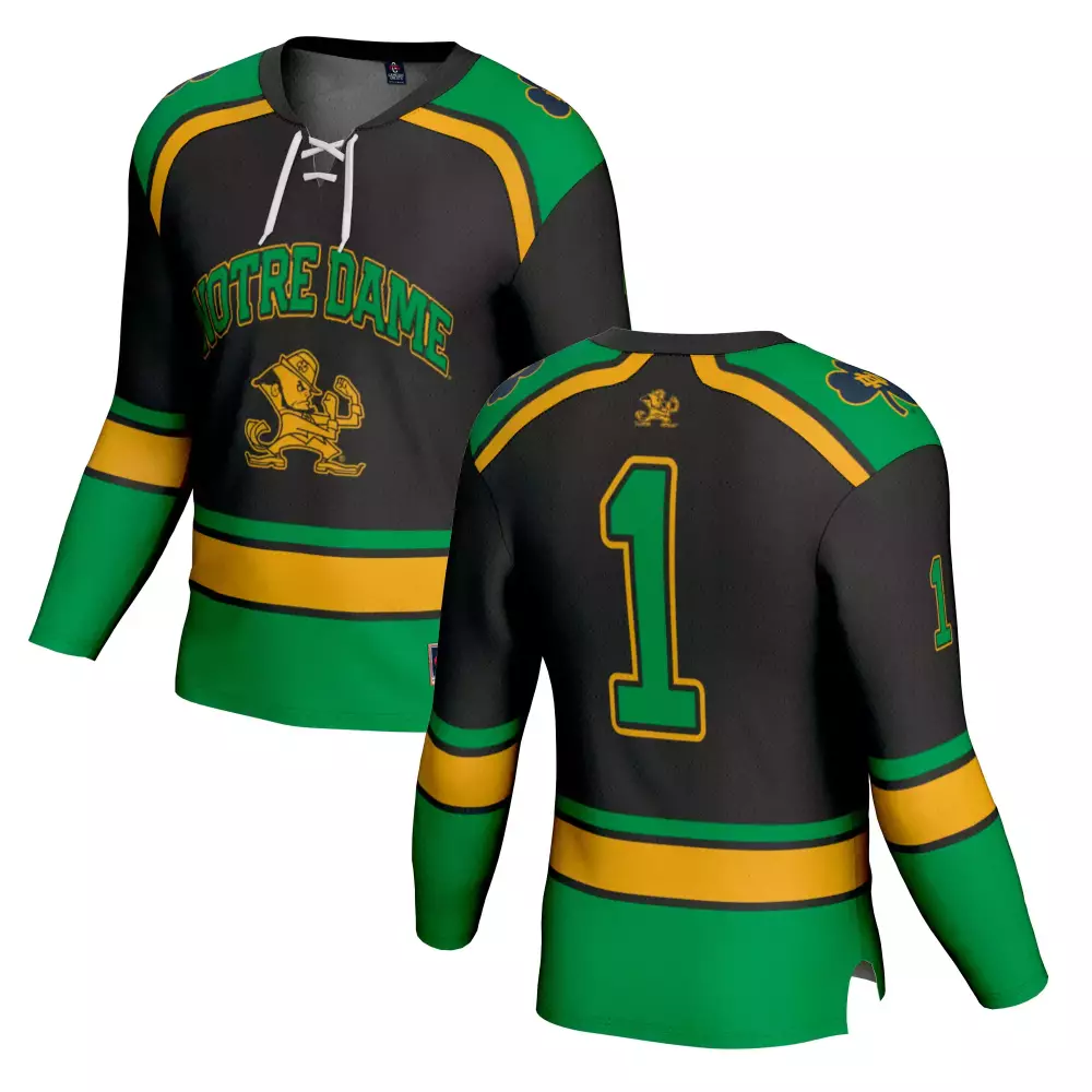 Notre Dame Hockey Jersey 1 | Black Green All Stitched Vapor 2023 Edition | Custom Style for Fans | For Men, Women & Youth