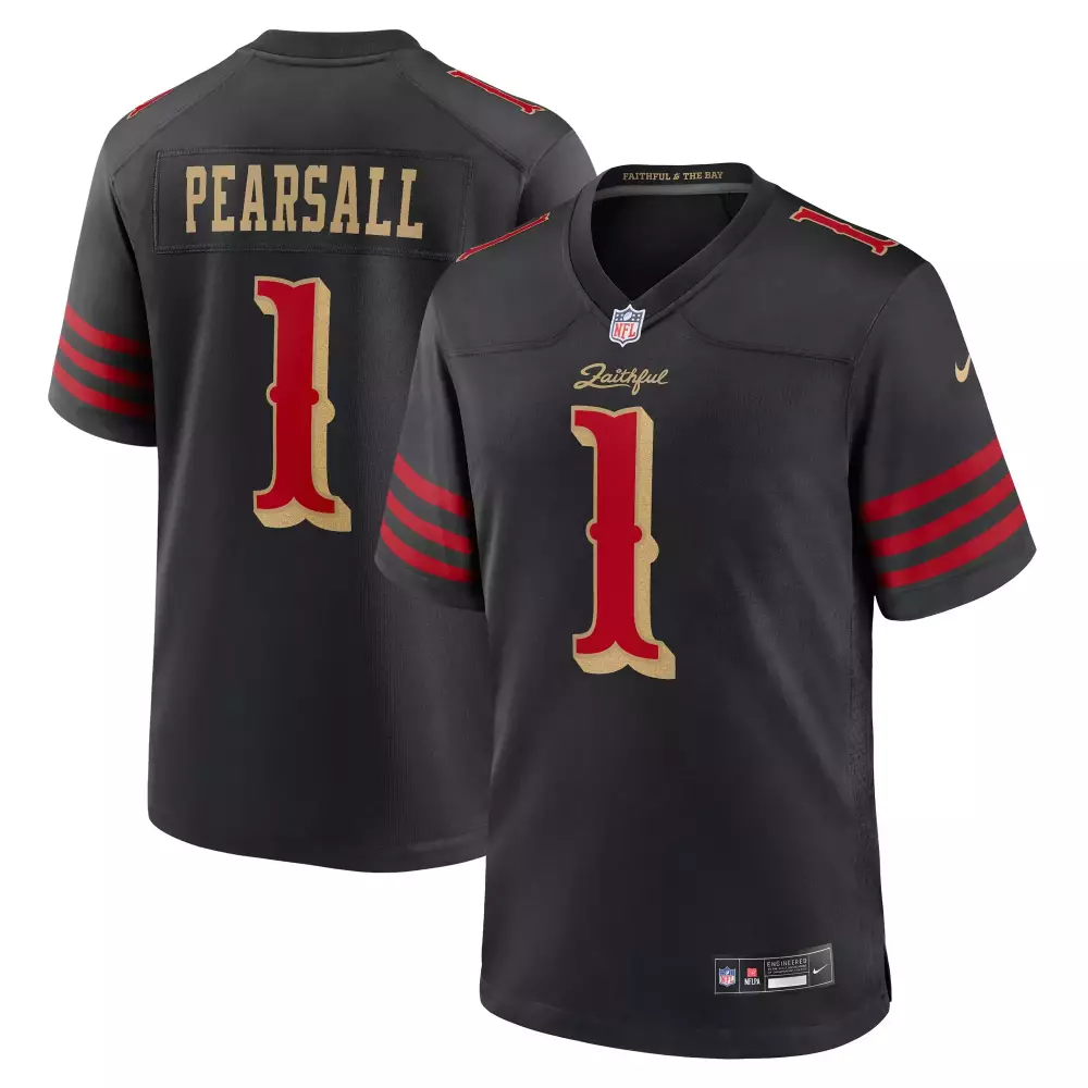 Pearsall 1 San Francisco 49ers 2023 Black Vapor Jersey | Faithful Edition | Stitched Fan Gear for Men, Women & Youth