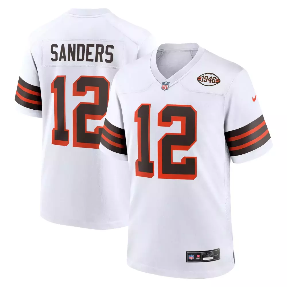 Sanders 12 Cleveland Browns 2023 Stitched Vapor Jersey | White 1946 Edition | Fan Gear for Men, Women & Youth