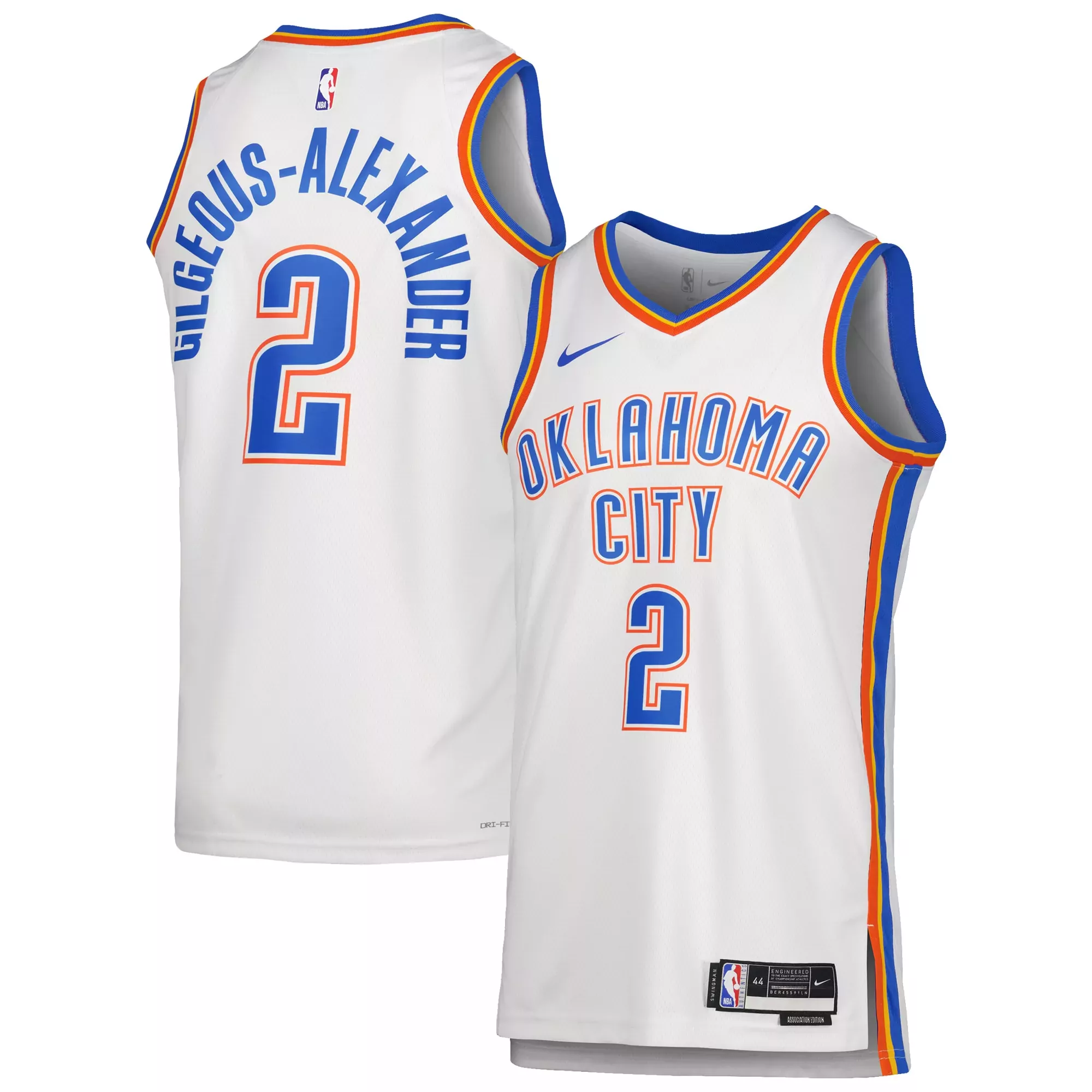shai gilgeous alexander 2 oklahoma city thunder 2023 men s all stitched vapor jersey white blue orange
