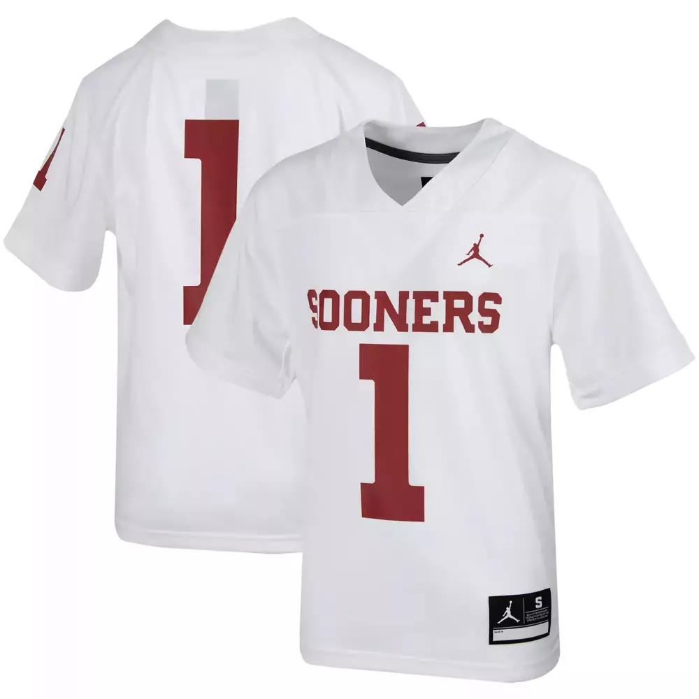 sooners 1 youth white all stitched vapor jersey 2023 jordan edition