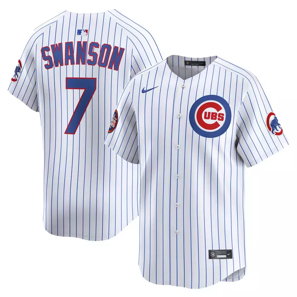 swanson 7 chicago cubs 2023 men s all stitched vapor jersey white pinstripe authentic quality mlb patch