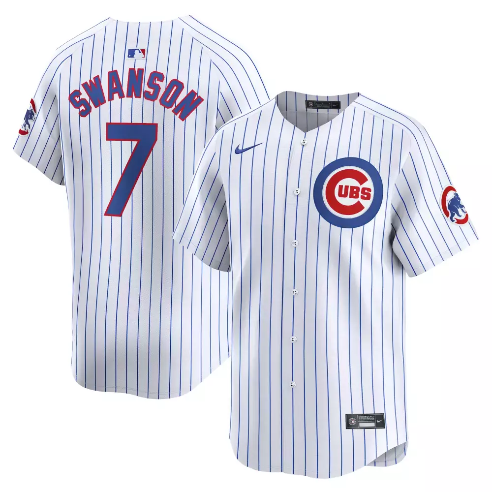 swanson 7 chicago cubs 2023 men s all stitched vapor jersey white pinstripe authentic quality mlb patch