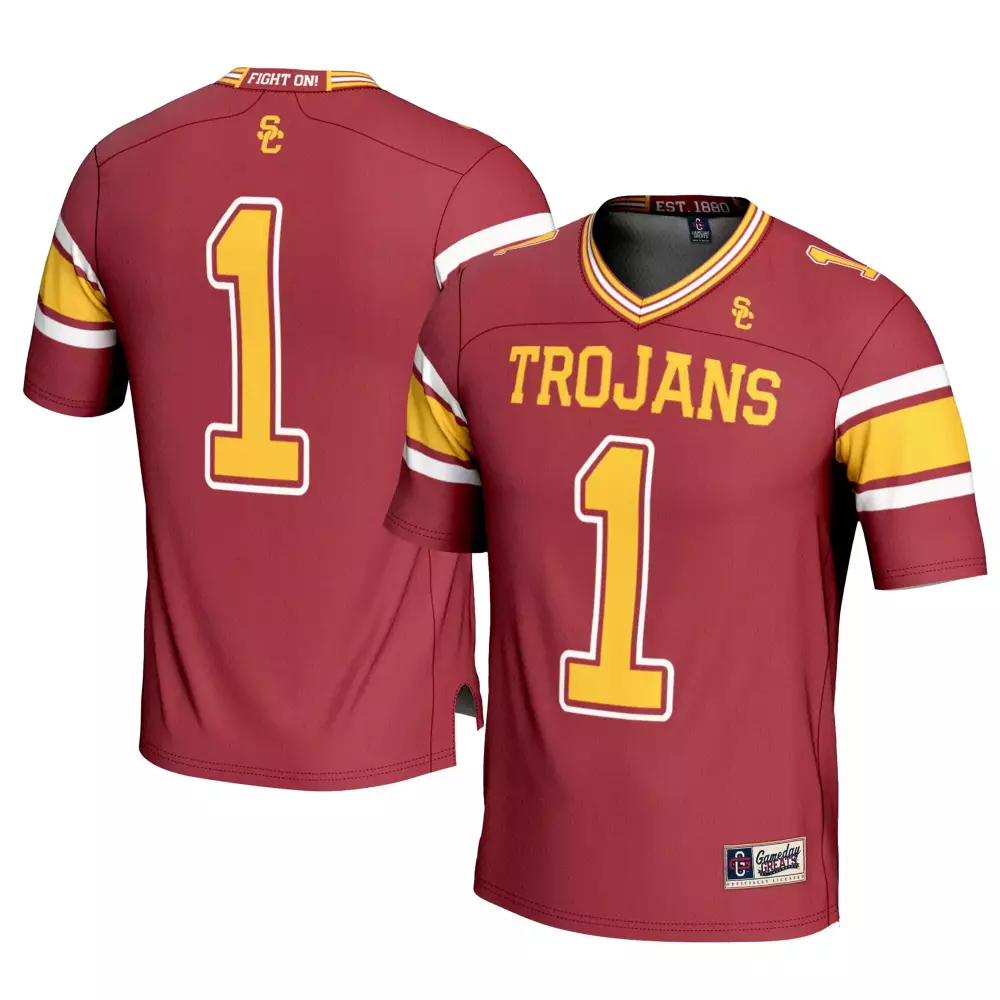 usc trojans 1 custom jersey 2023 men s all stitched vapor jersey cardinal gold fight on edition