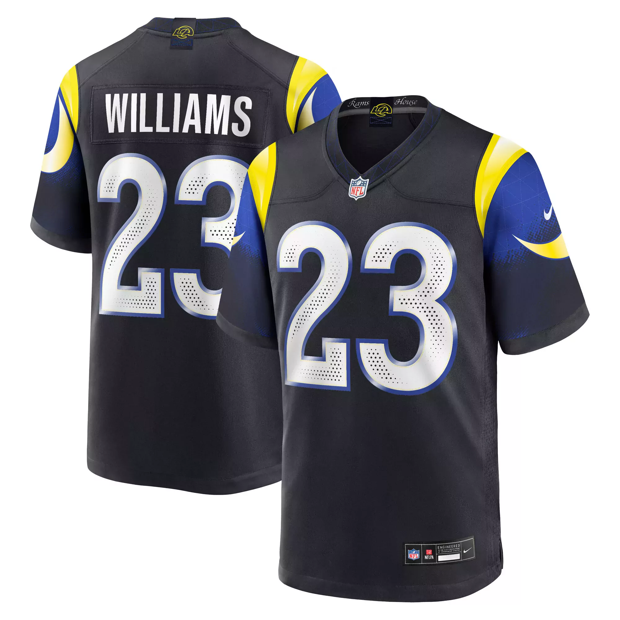 williams 23 los angeles rams 2023 men s all stitched vapor jersey black yellow