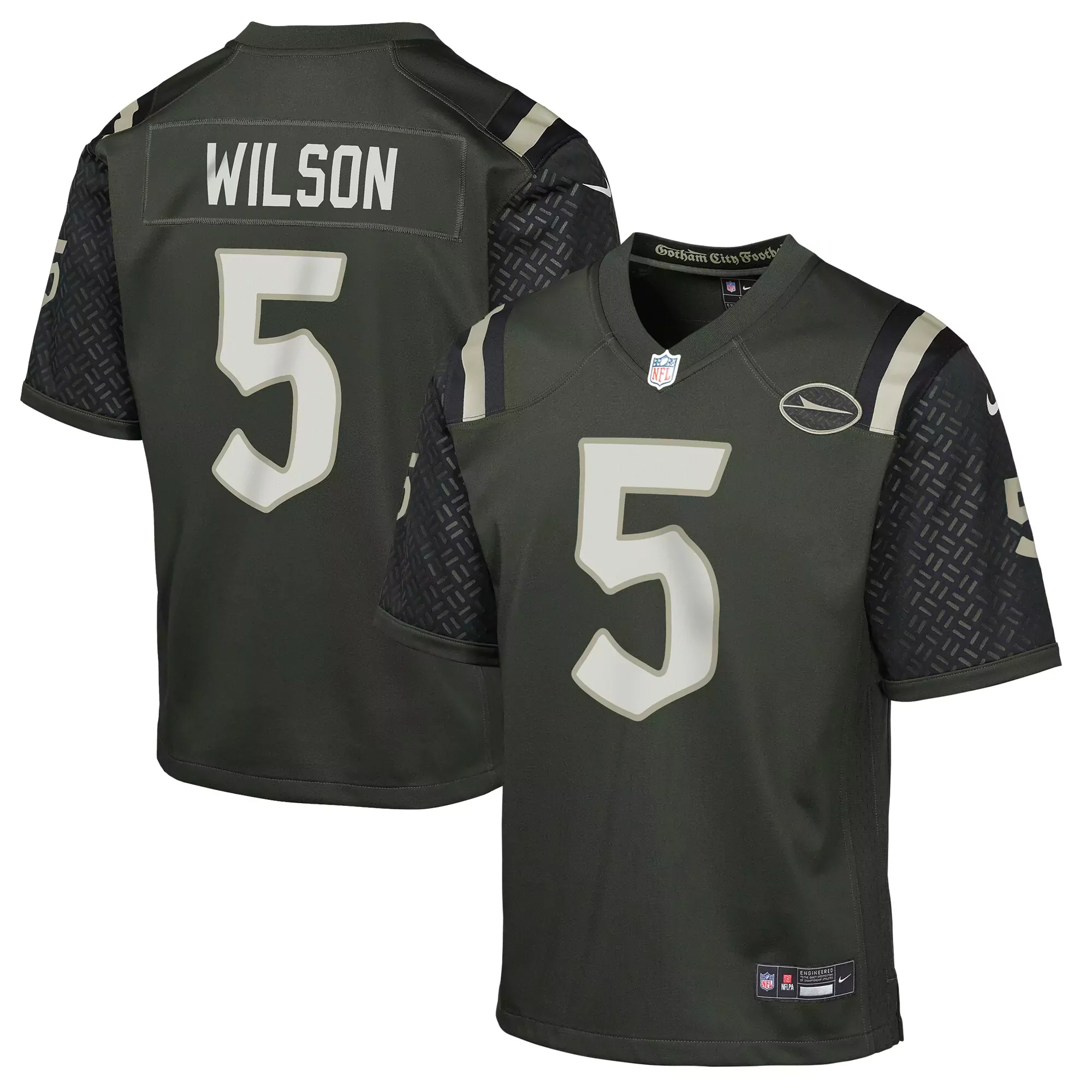 wilson 5 gotham city football 2023 men s all stitched vapor jersey black green limited edition