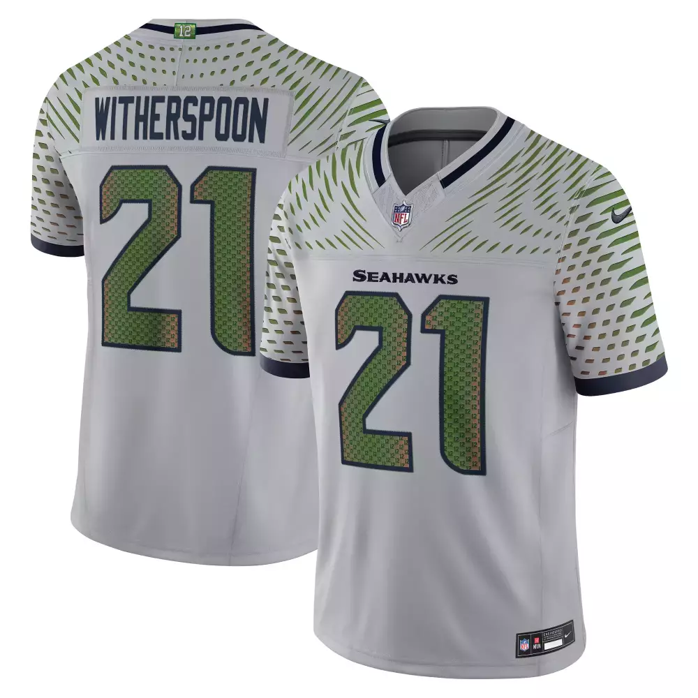 witherspoon 21 seattle seahawks 2023 men s all stitched vapor jersey gray green design 1