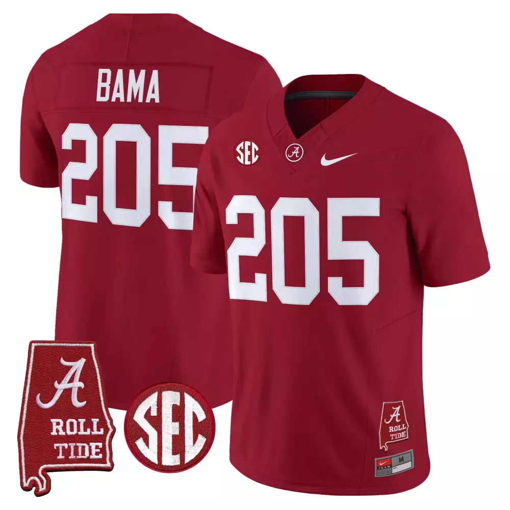 Bama 205 Men's Stitched Vapor Jersey | Crimson SEC Patch 2025 Edition | For Men, Women & Youth
