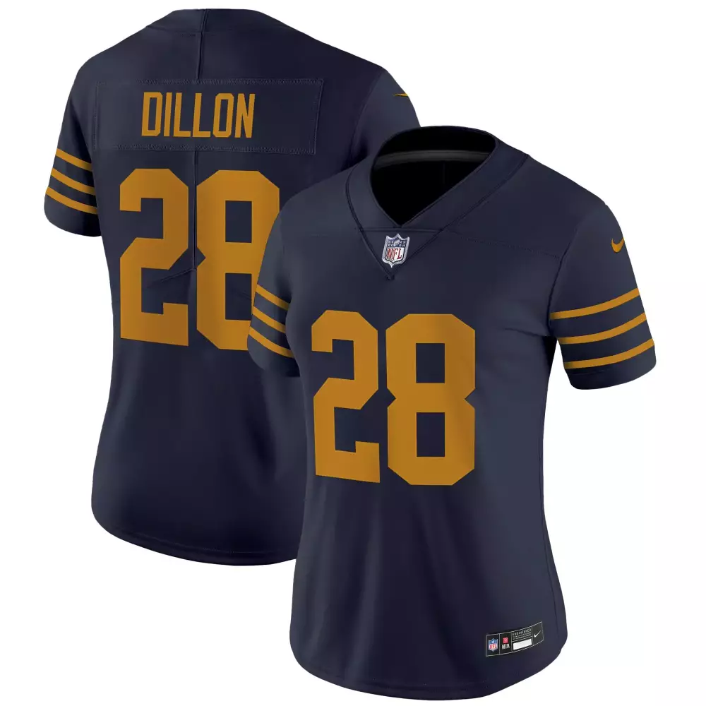 Dillon 28 Women’s Black Green Bay Packers Stitched Jersey | 1919 Grit Frozen Steel Edition 2023 | For Wom