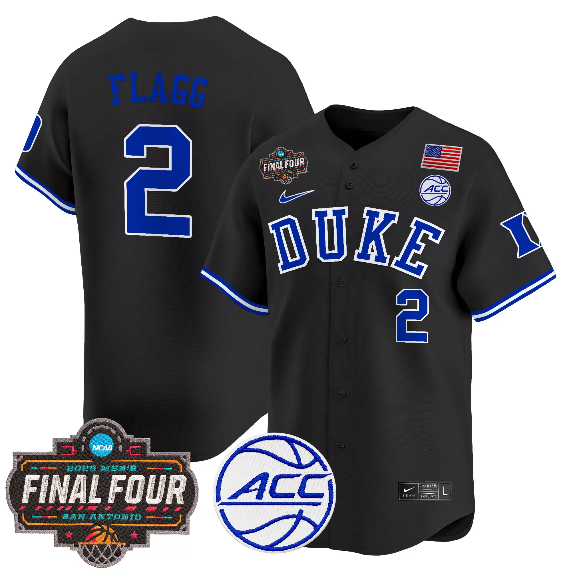 flagg 2 men s black duke blue devils 2025 final four stitched vapor jersey