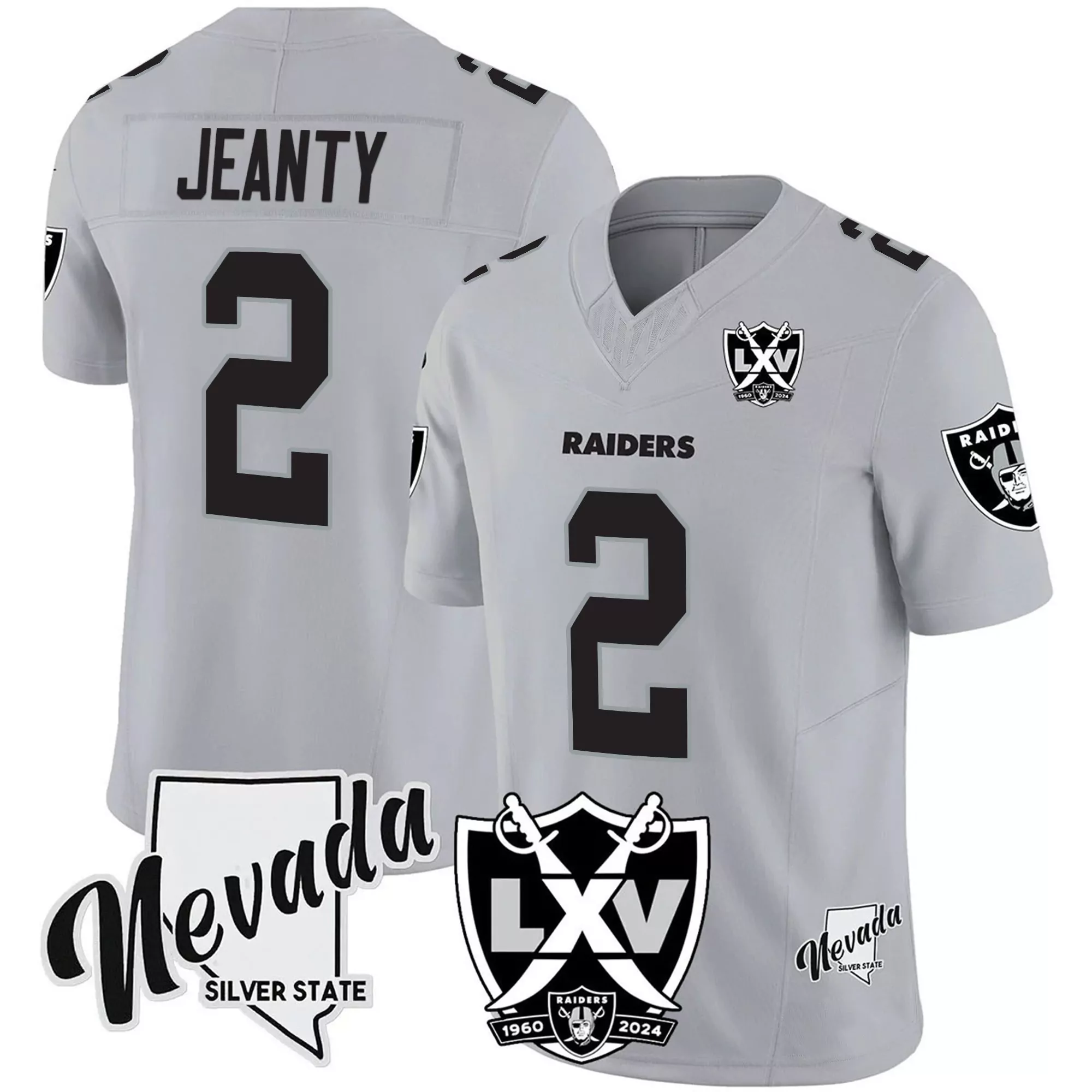 jeanty 2 men s vapor stitched jersey raiders 2024 lvx 65th anniversary silver