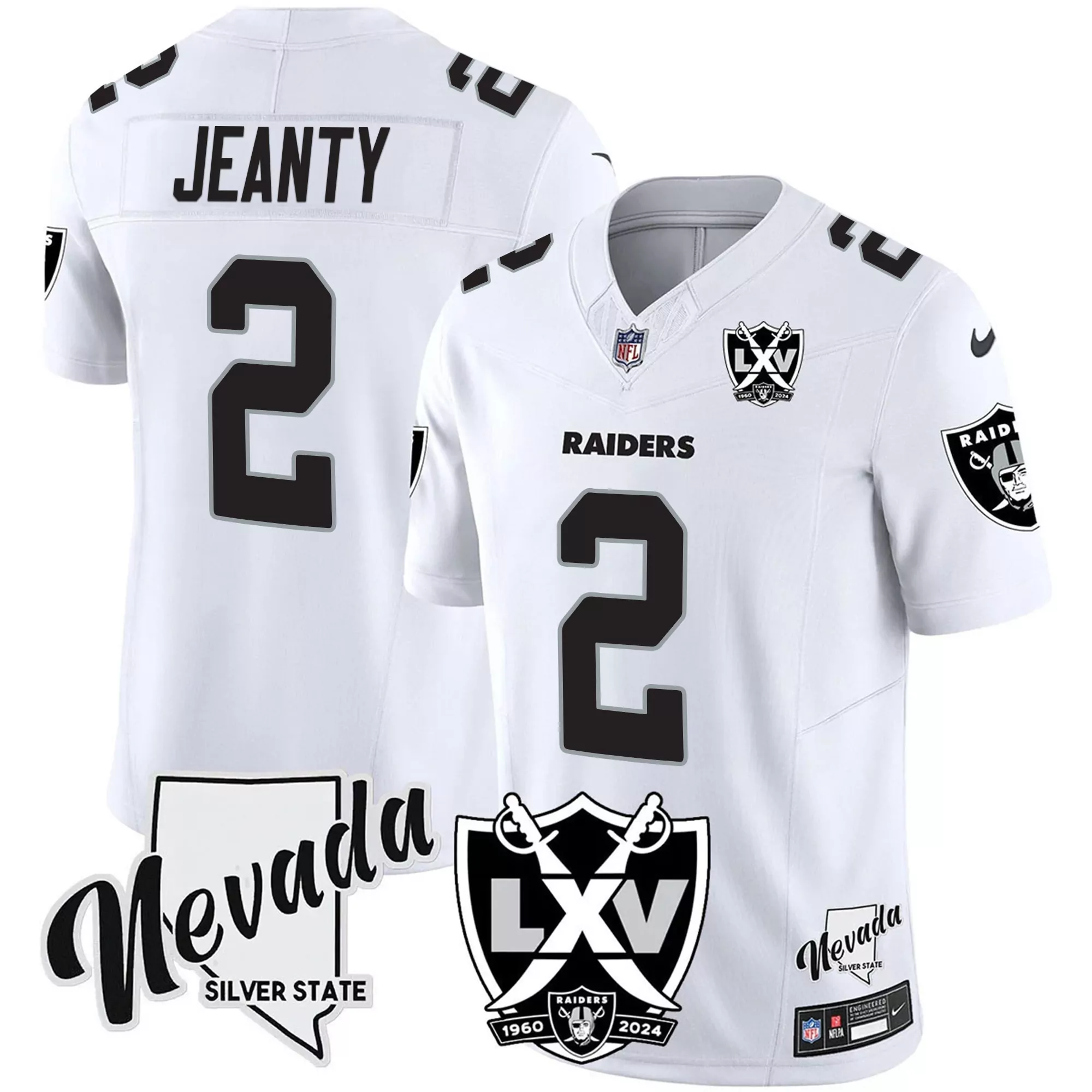 jeanty 2 men s vapor stitched jersey raiders white 65th anniversary patch 2024 1