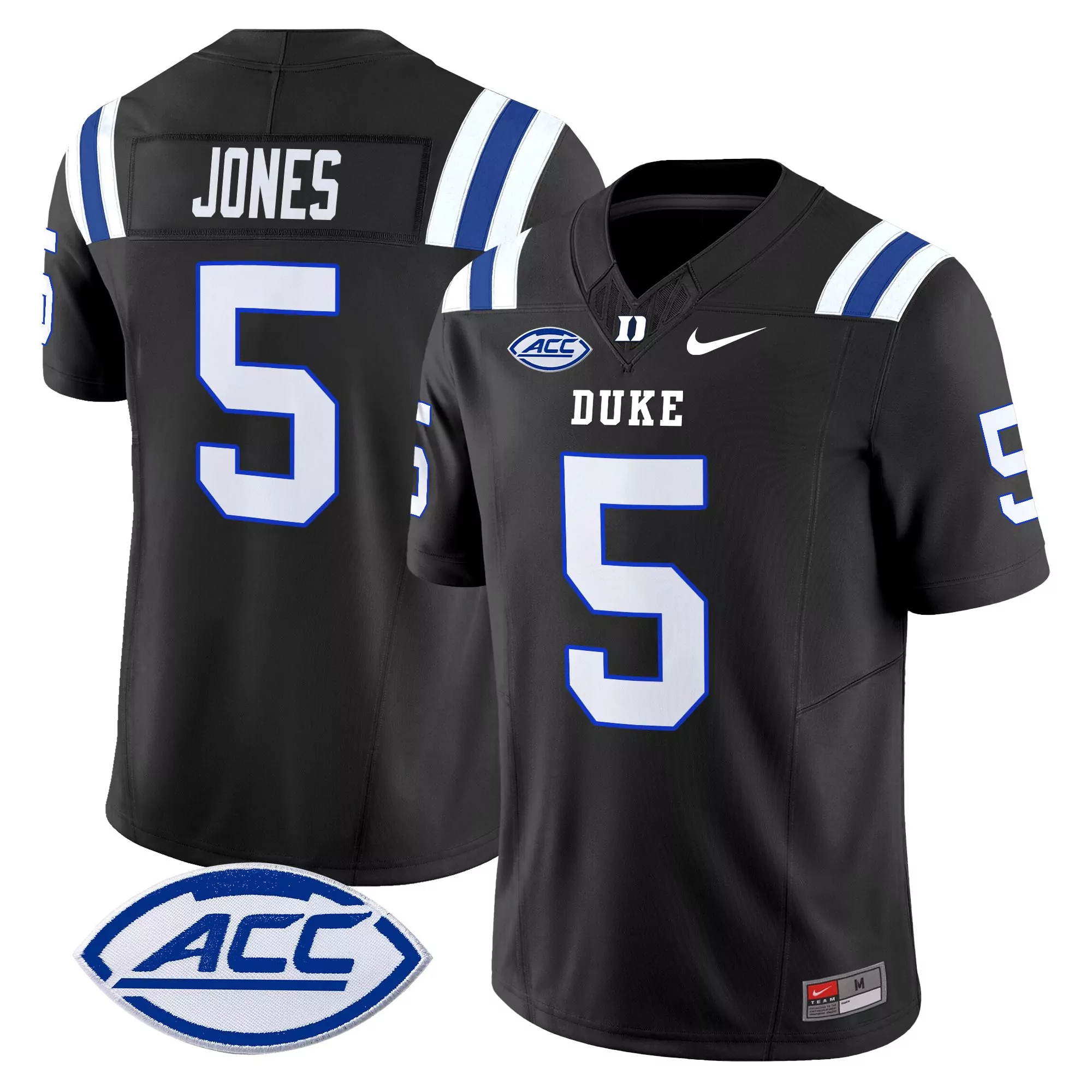 jones 5 men s duke blue devils black vapor jersey all stitched acc patch 2025