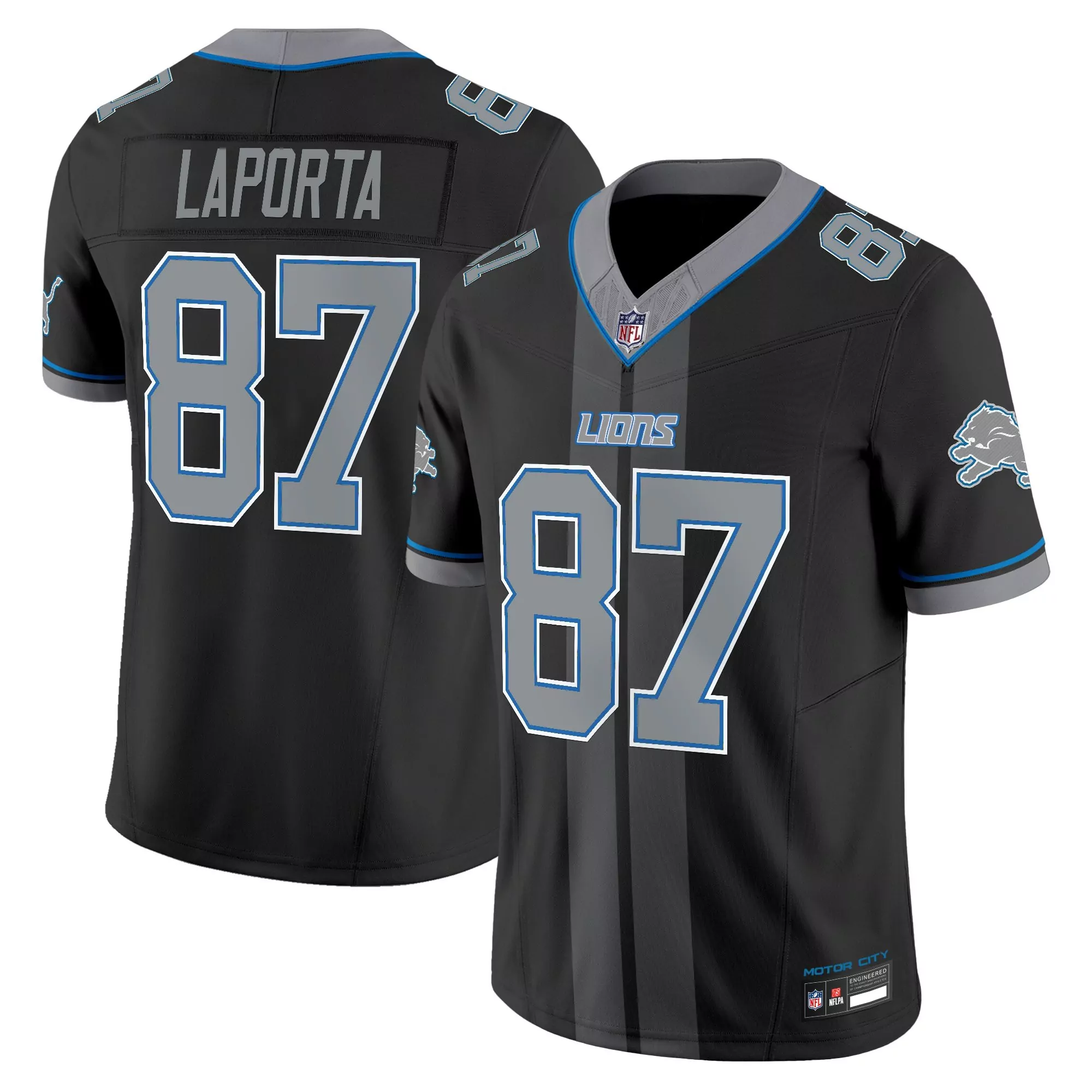 laporta 87 men s black vapor jersey detroit lions motor city edition stitched 2023