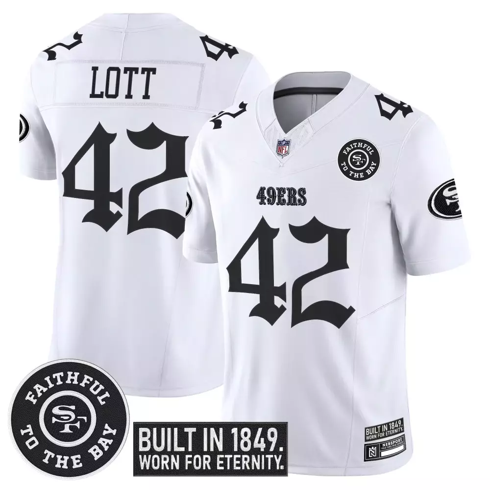 Lott 42 San Francisco 49ers White Vapor Jersey | Stitched Faithful to the Bay Patch 2023 | Replica Fan Gear for Men, Women & Youth