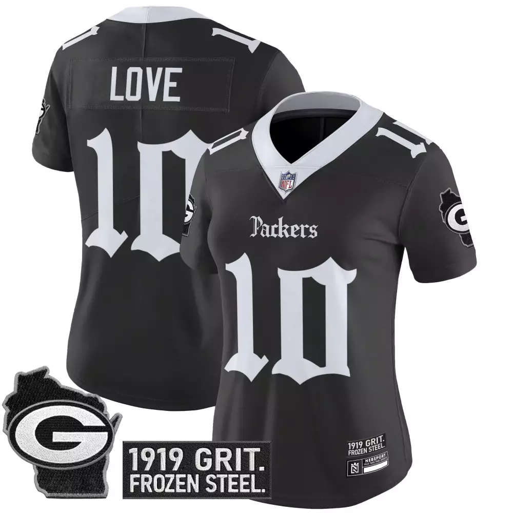Love 10 Women's Green Bay Packers Black Vapor Limited Jersey | Embroidered Patches 2023 | Fan Gear for Game Day | For Women, Men & Youth