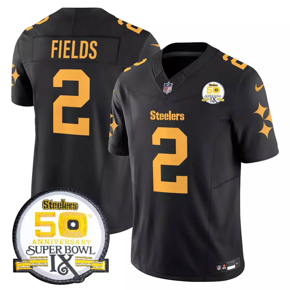 fields 2 women s vapor jersey black steelers 50th anniversary super bowl ix patch