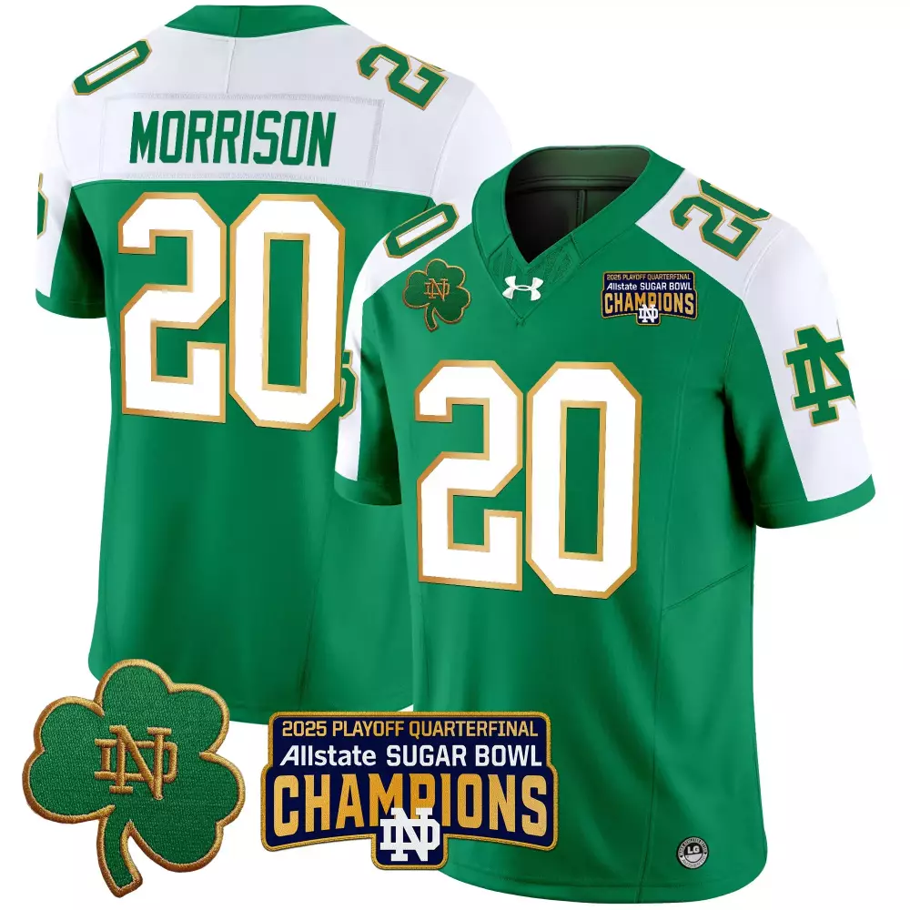 morrison 20 men s stitched vapor jersey notre dame fighting irish green sugar bowl champions 2025