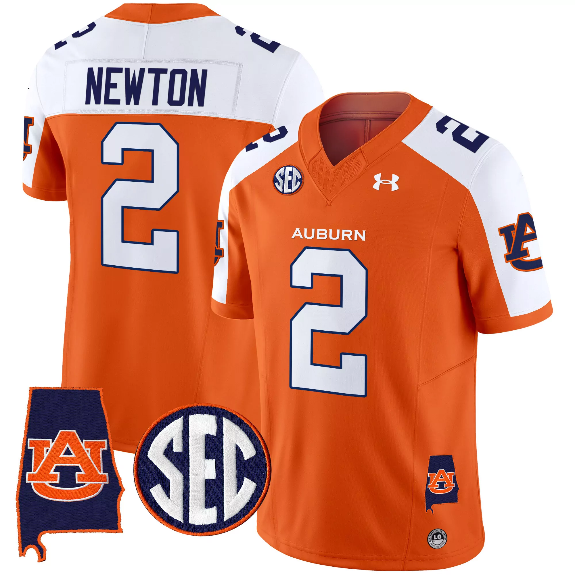 newton 2 men s auburn tigers 2025 orange vapor stitched jersey with sec patch