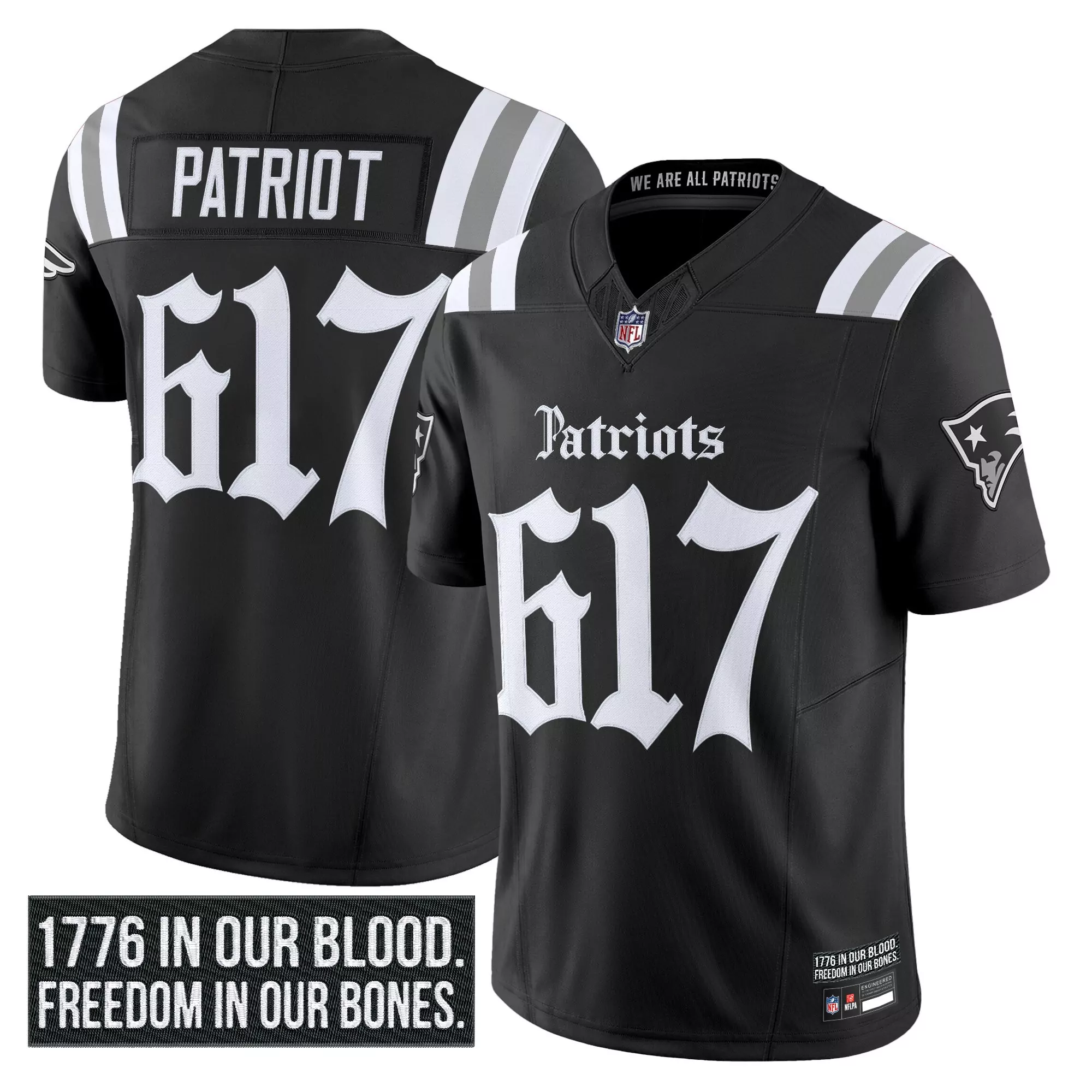 patriot 617 men s vapor jersey new england patriots black stitched 1776 patch 2023 edition