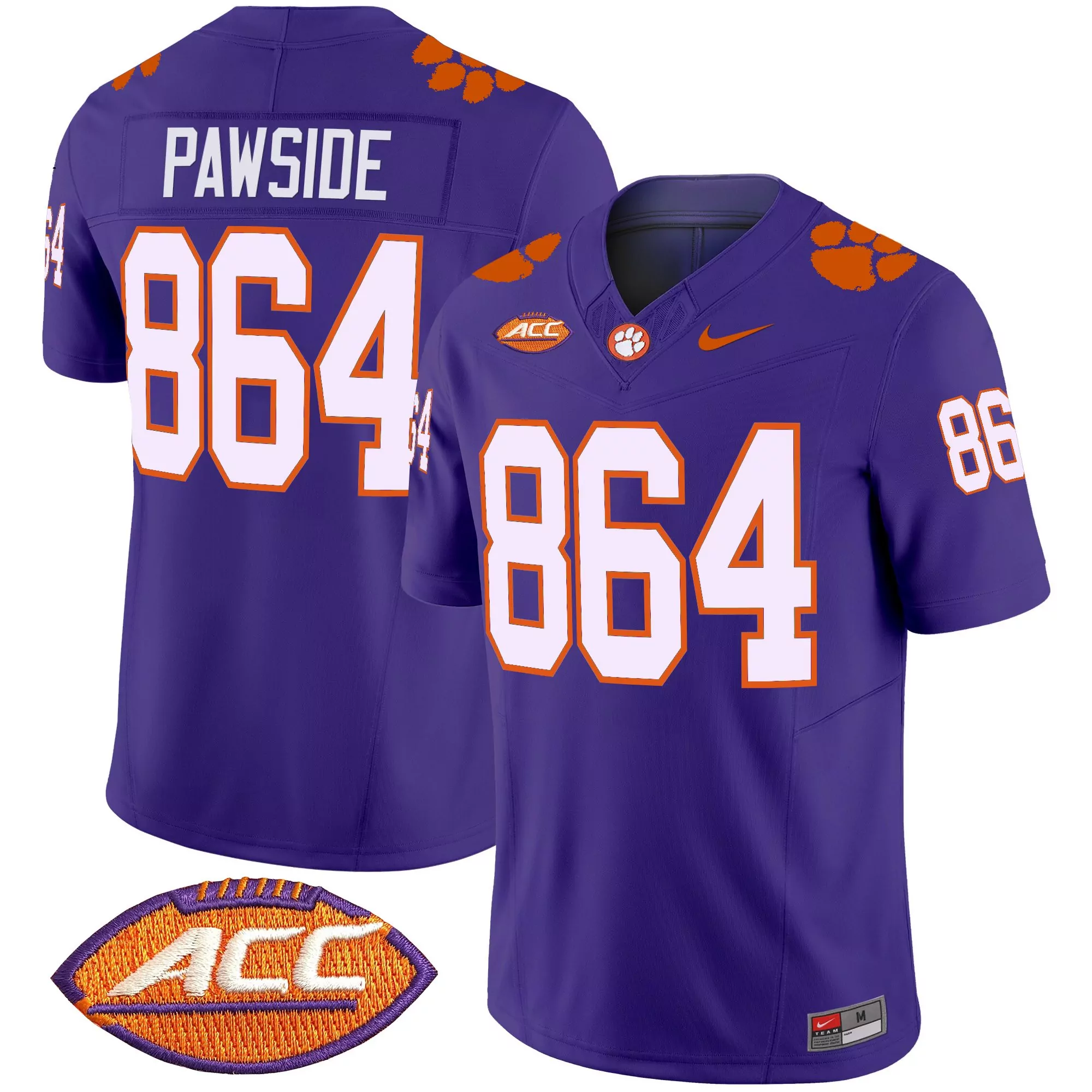 pawsid 864 men s purple vapor jersey all stitched acc patch clemson tigers 2025