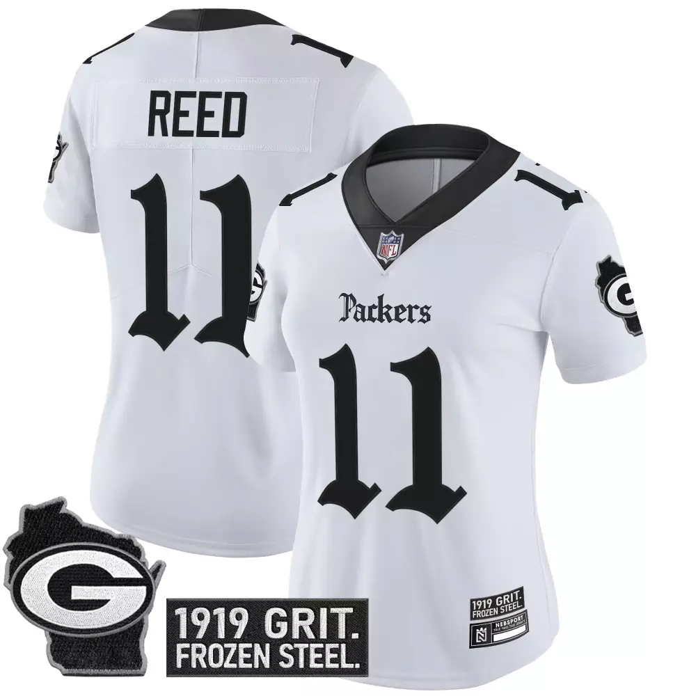 Reed 11 Women's Stitched Vapor Jersey | Green Bay Packers White 1919 Grit Frozen Steel Edition | Limited Edition Fan Gear | For Men, Women & Youth