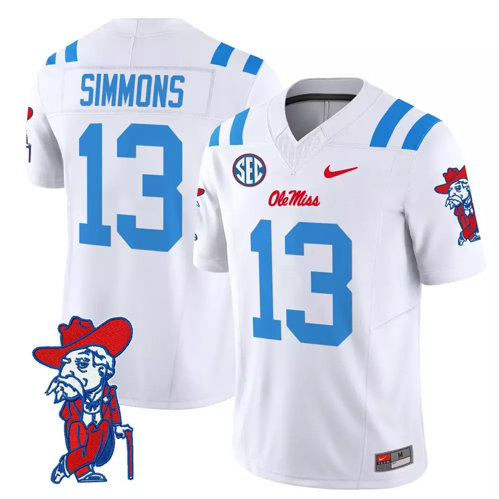 simmons 13 men s vapor jersey ole miss rebels white 2025 limited edition embroidered patch