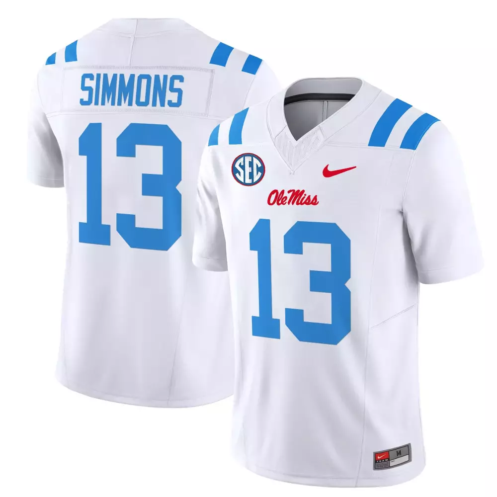 simmons 13 men s vapor jersey ole miss rebels white 2025 limited edition embroidered patch