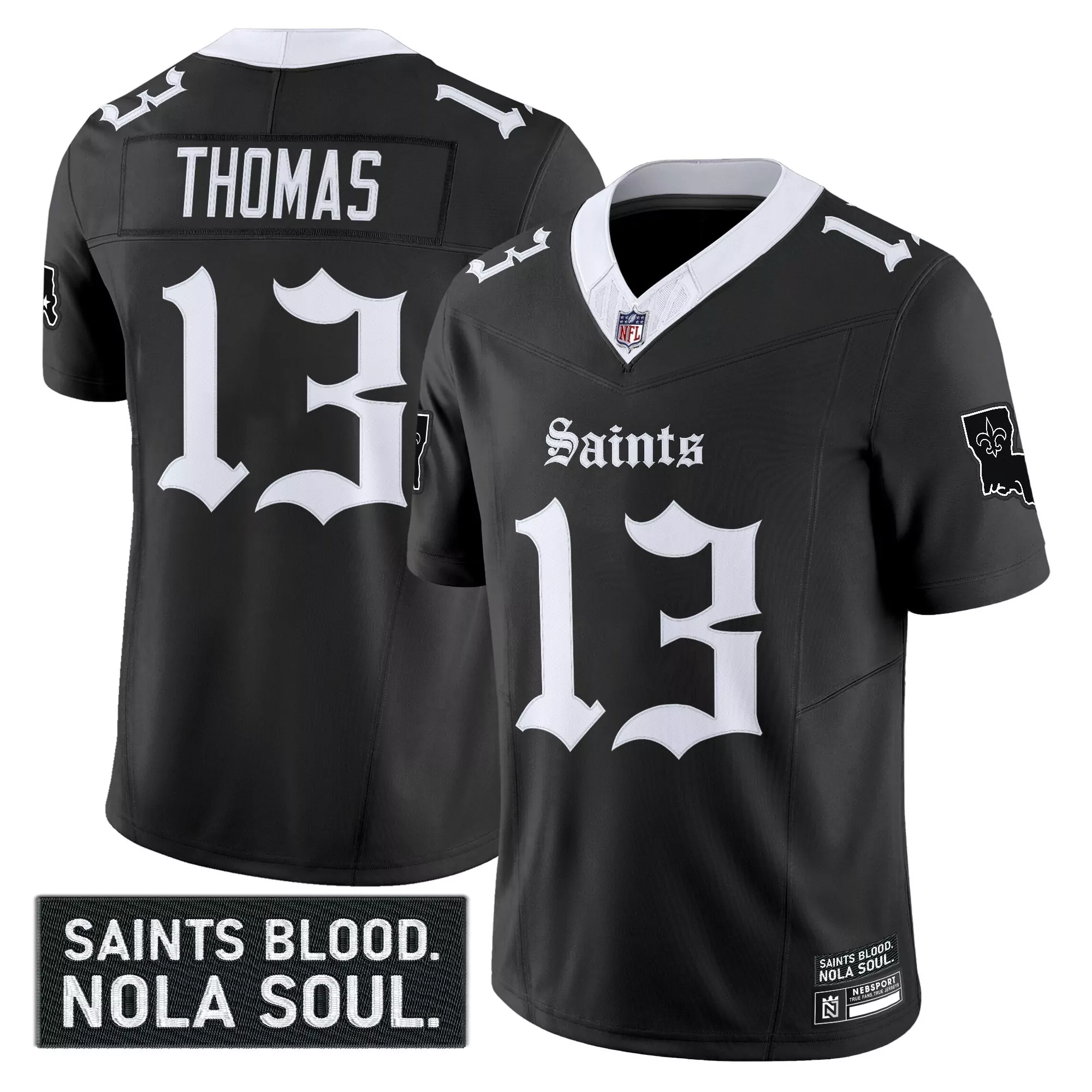 thomas 13 men s stitched vapor jersey black new orleans saints 2023 with embroidered patch