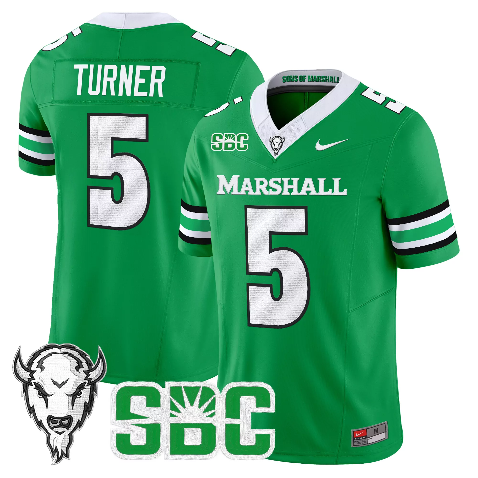 turner 5 men s stitched vapor jersey marshall thundering herd green 2025 sbc patch