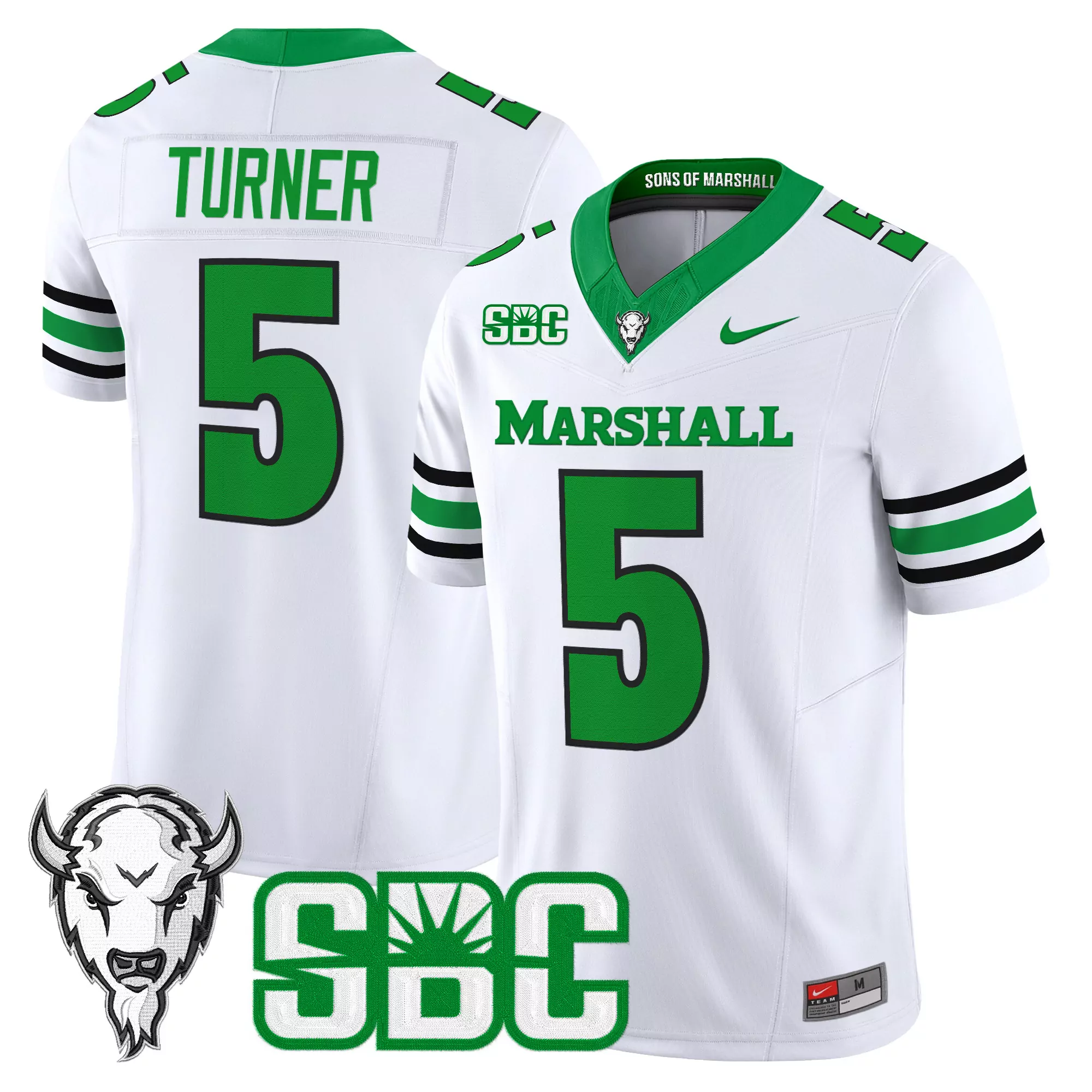 turner 5 men s stitched vapor jersey marshall thundering herd green 2025 sbc patch