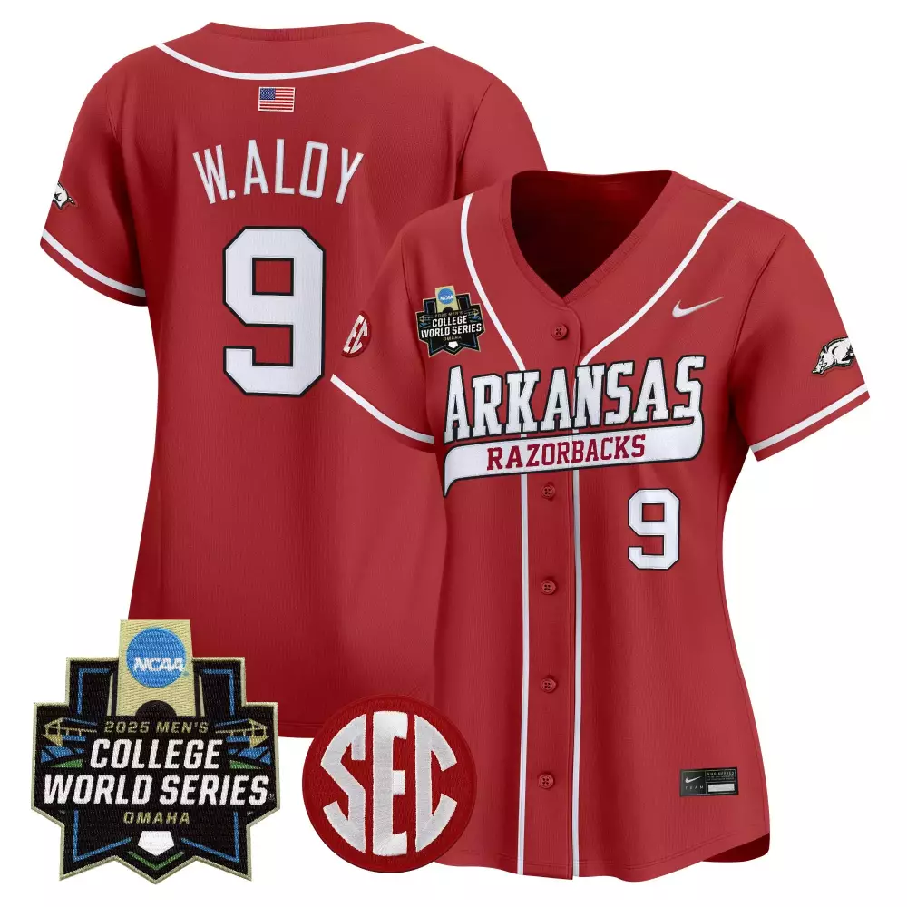 w aloy 9 women s arkansas razorbacks 2025 college world series stitched vapor jersey red