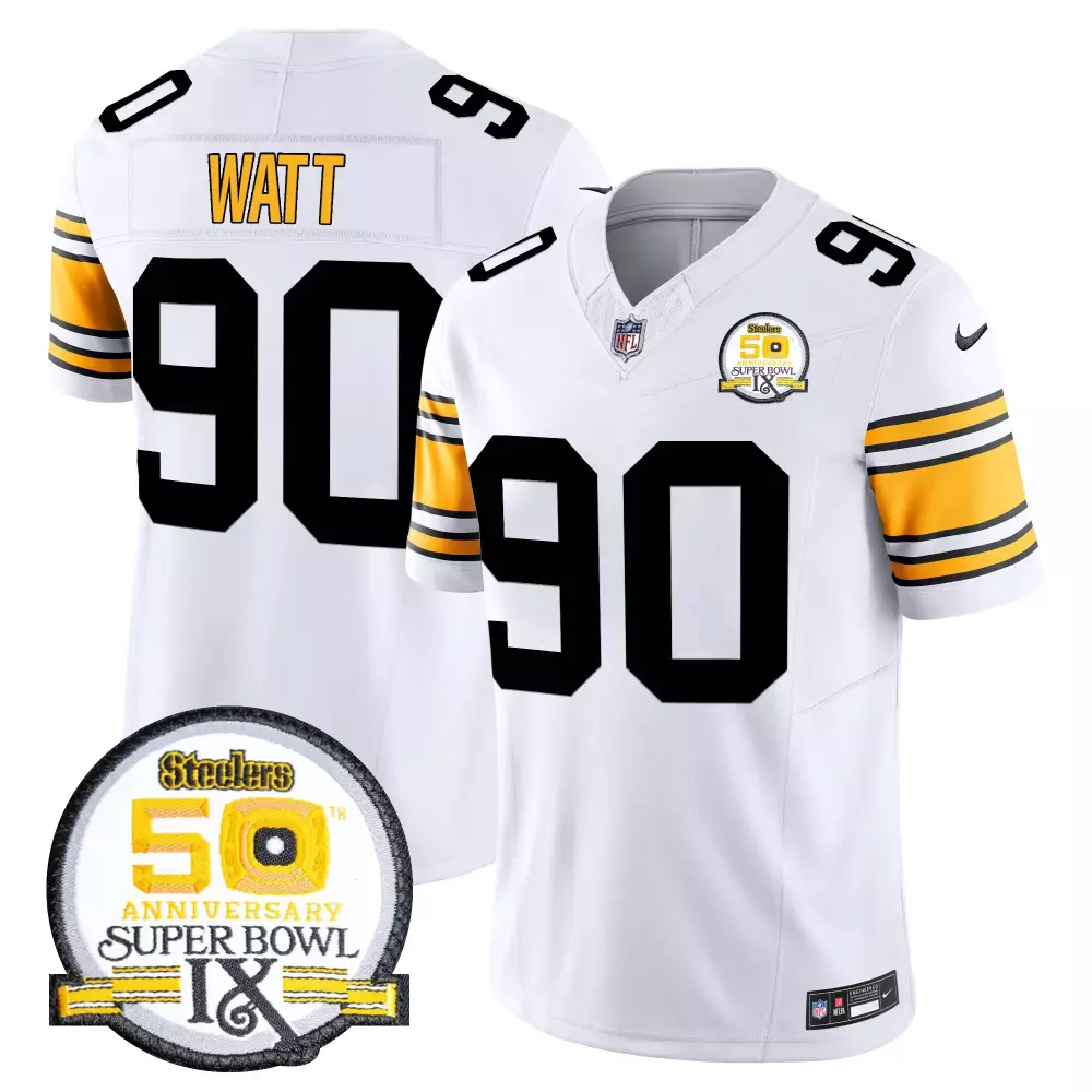 Watt 90 Men's Pittsburgh Steelers White Stitched Jersey | Name Patch 2023 Super Bowl IX for Men, Women & Youth