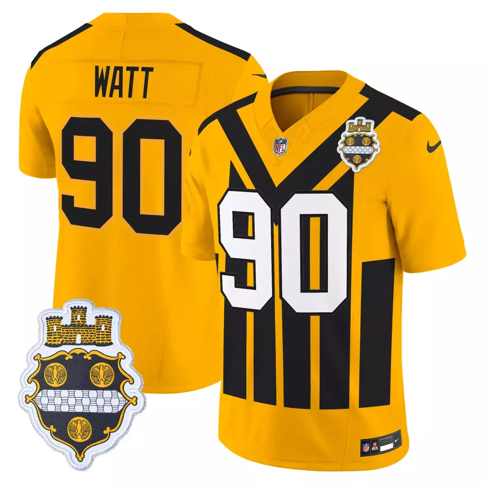 Watt 90 Men's Stitched Vapor Jersey | Pittsburgh Steelers 1933 Patch Gold for Men, Women & Youth