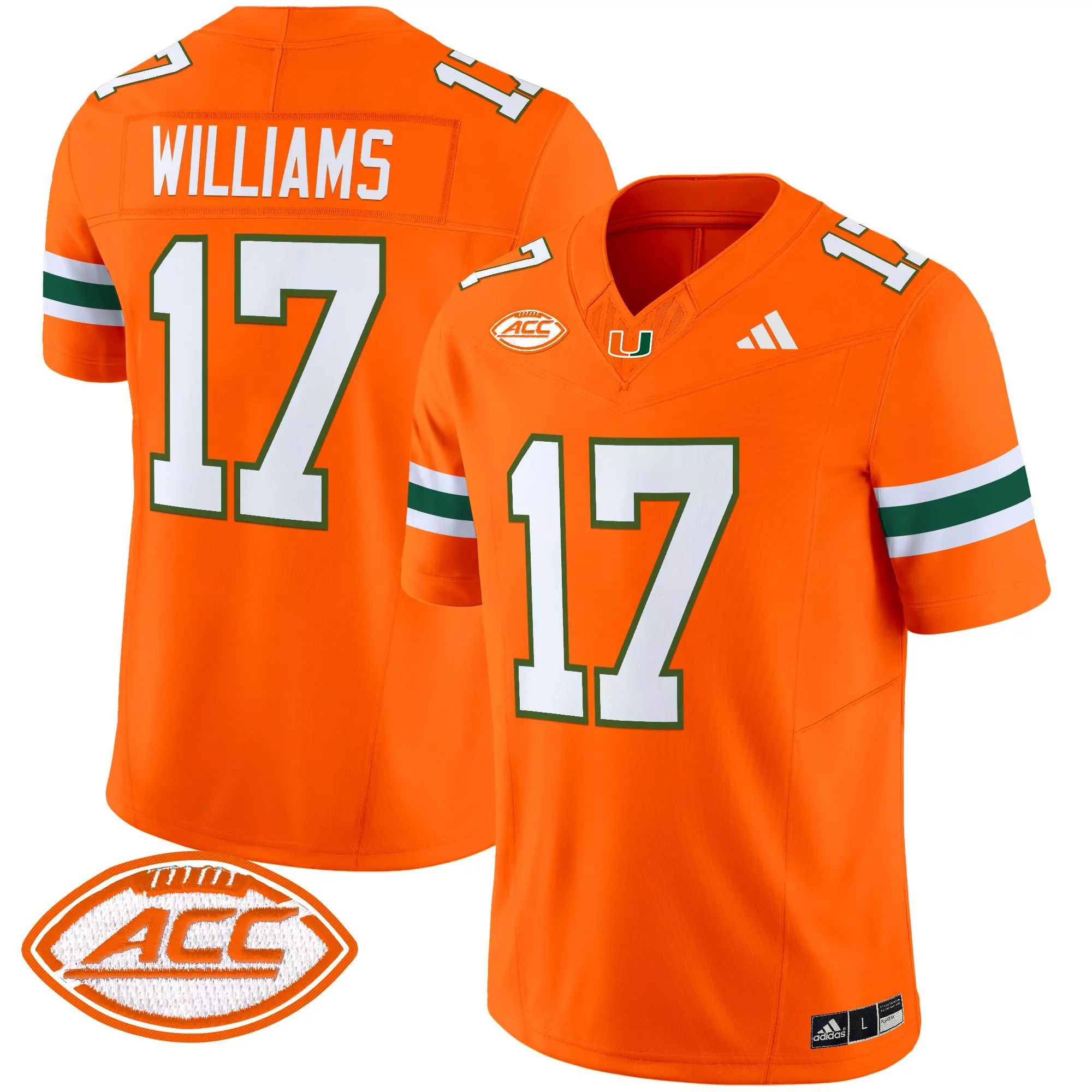 williams 17 men s miami hurricanes white vapor jersey all stitched acc patch 2025