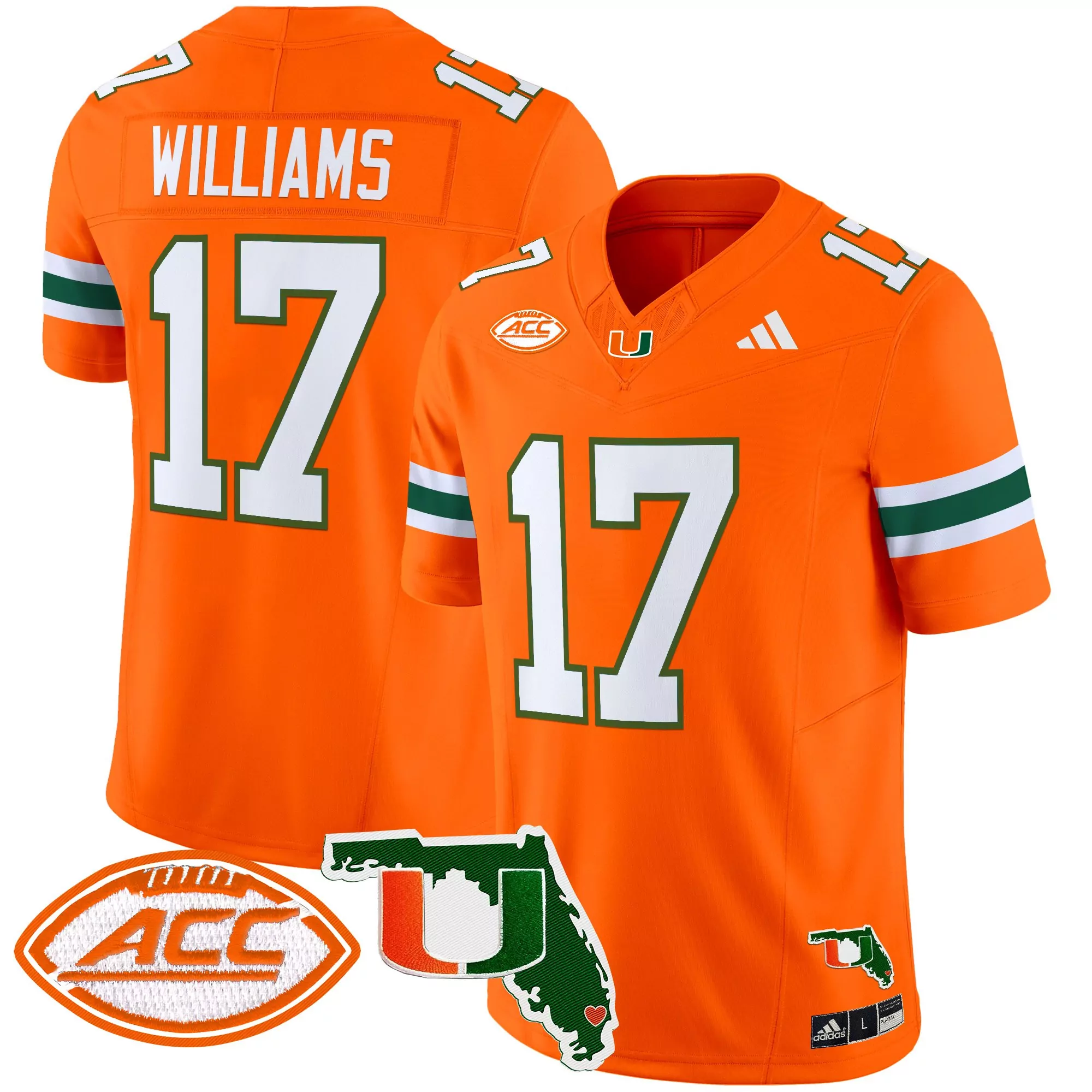 williams 17 men s miami hurricanes white vapor jersey all stitched acc patch 2025