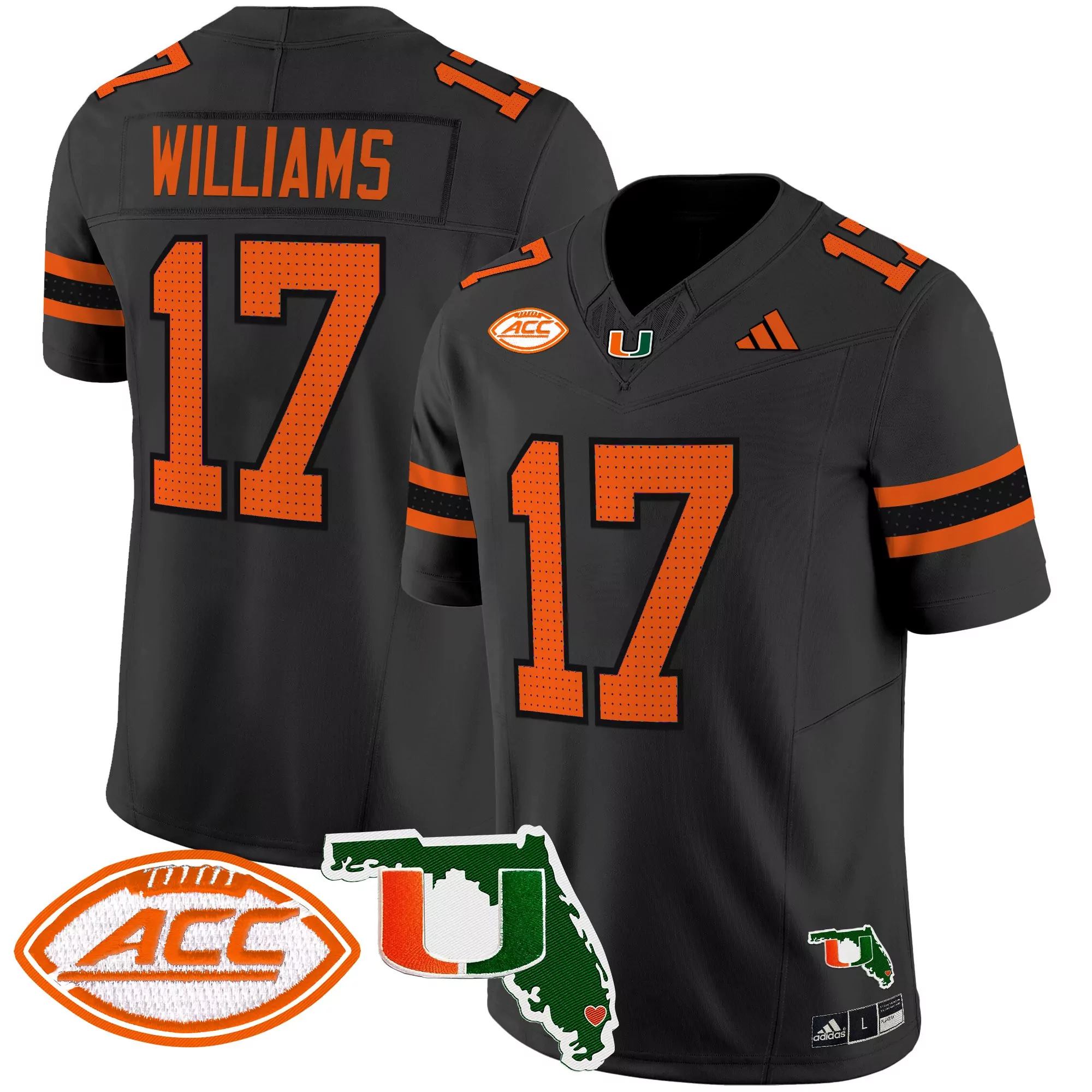 williams 17 men s miami hurricanes white vapor jersey all stitched acc patch 2025