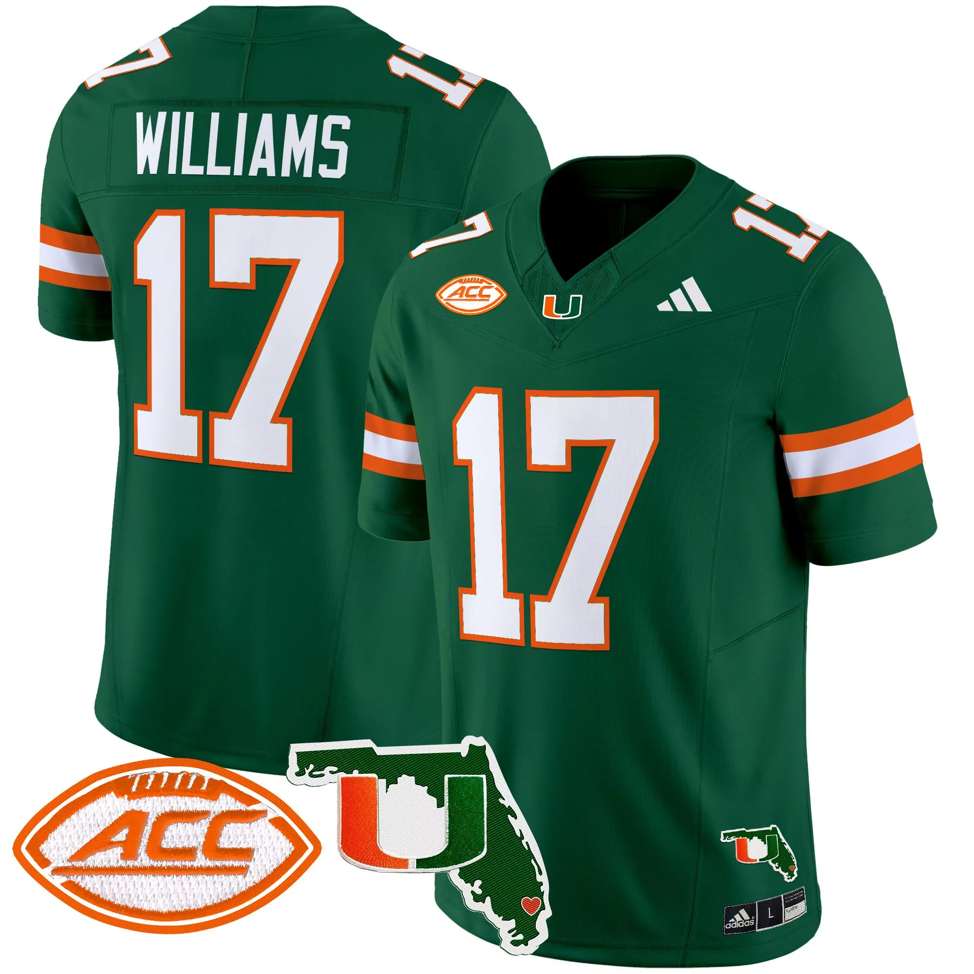 williams 17 men s miami hurricanes white vapor jersey all stitched acc patch 2025
