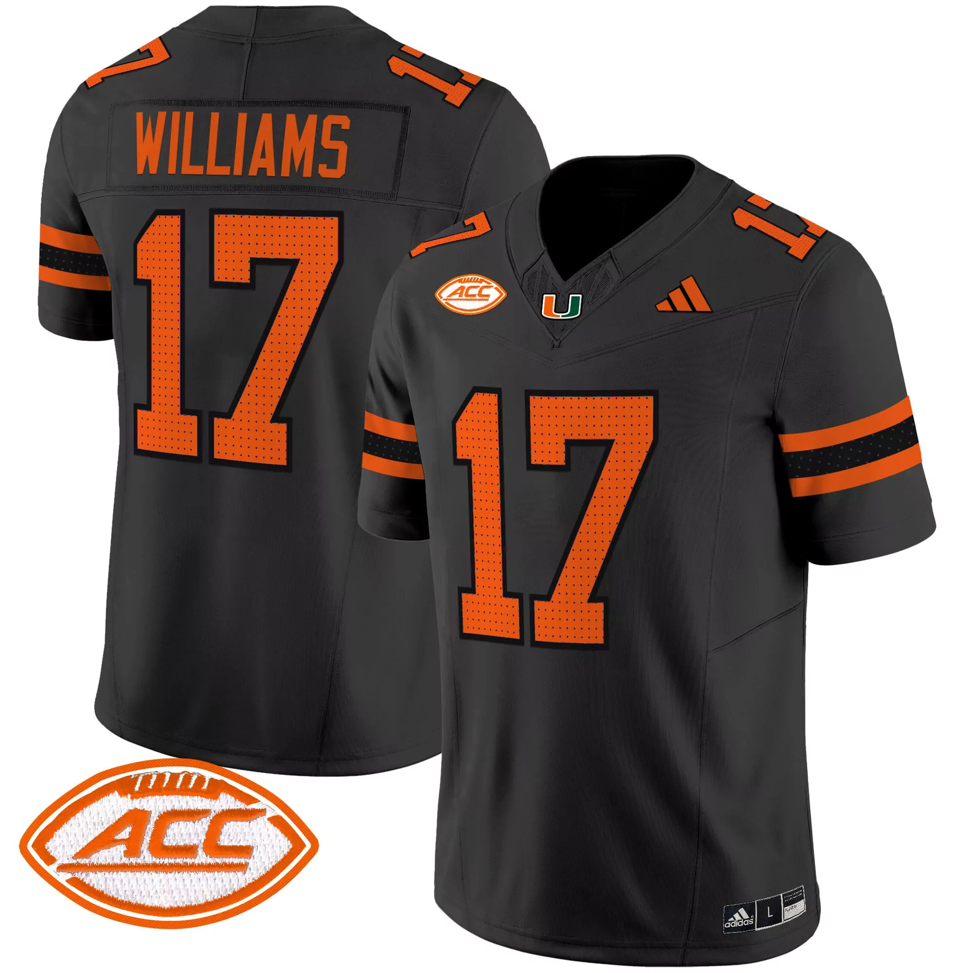 williams 17 men s stitched vapor jersey miami hurricanes orange 2025 acc patch