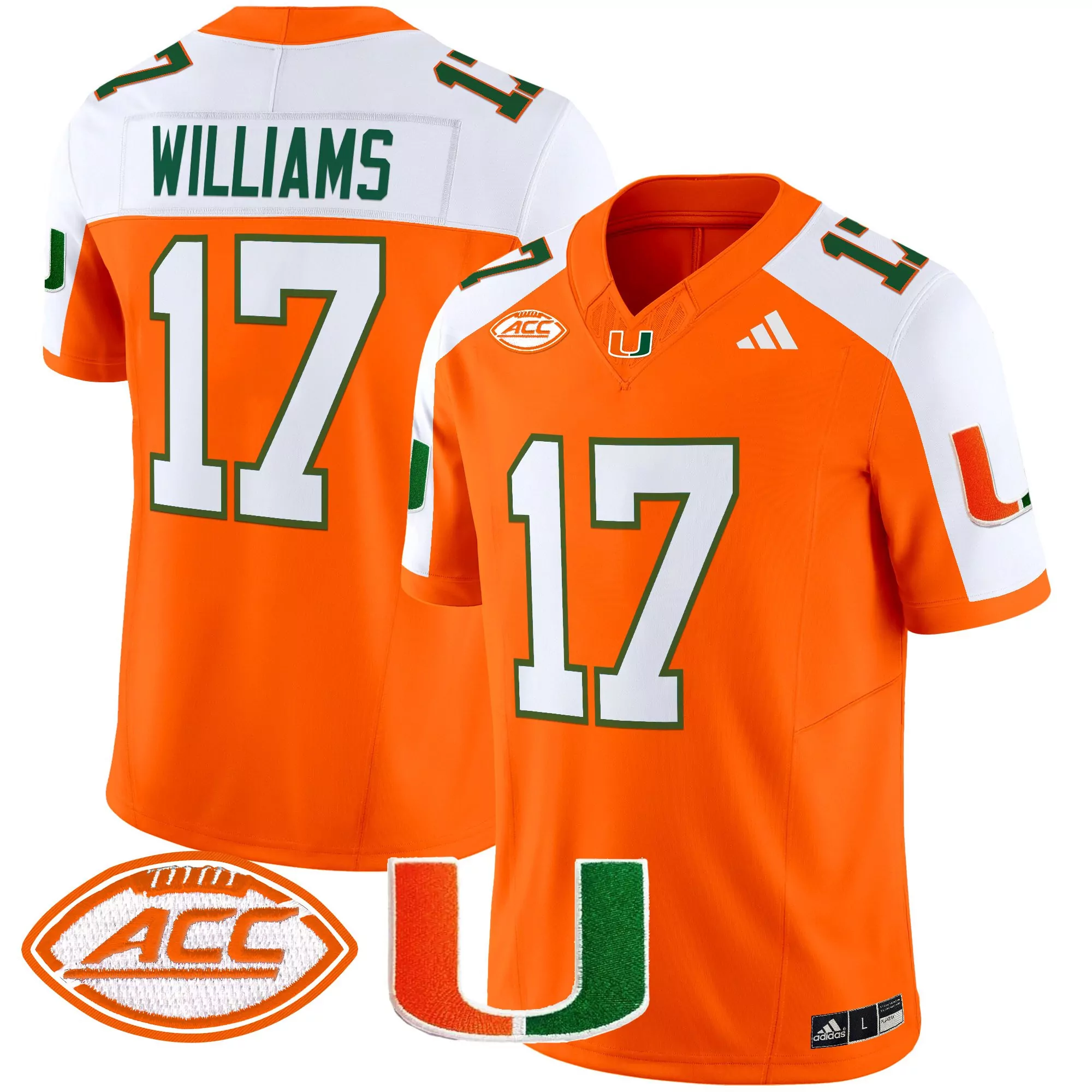 williams 17 men s stitched vapor jersey miami hurricanes orange 2025 acc patch