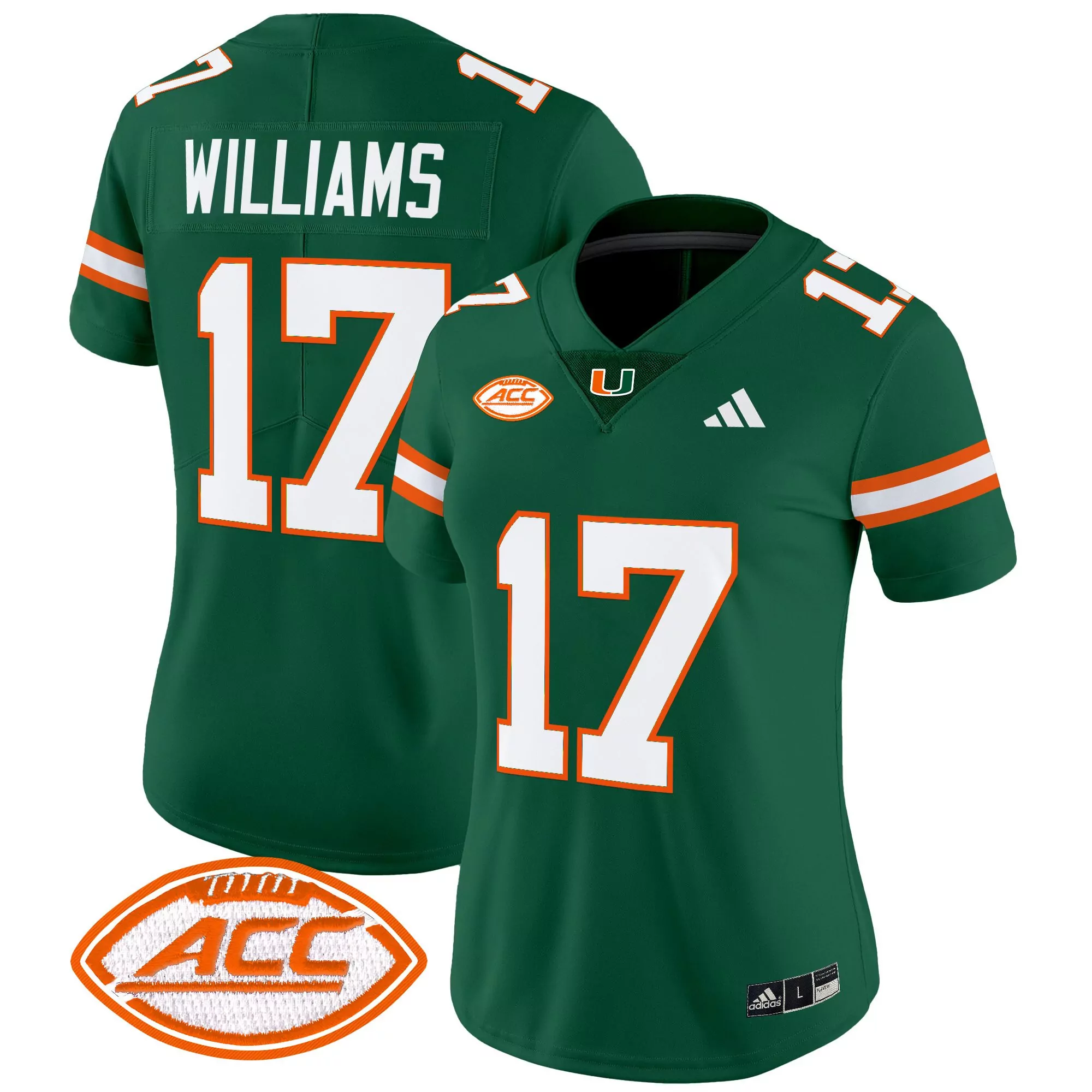 williams 17 women s miami hurricanes green vapor jersey with acc patch 2025