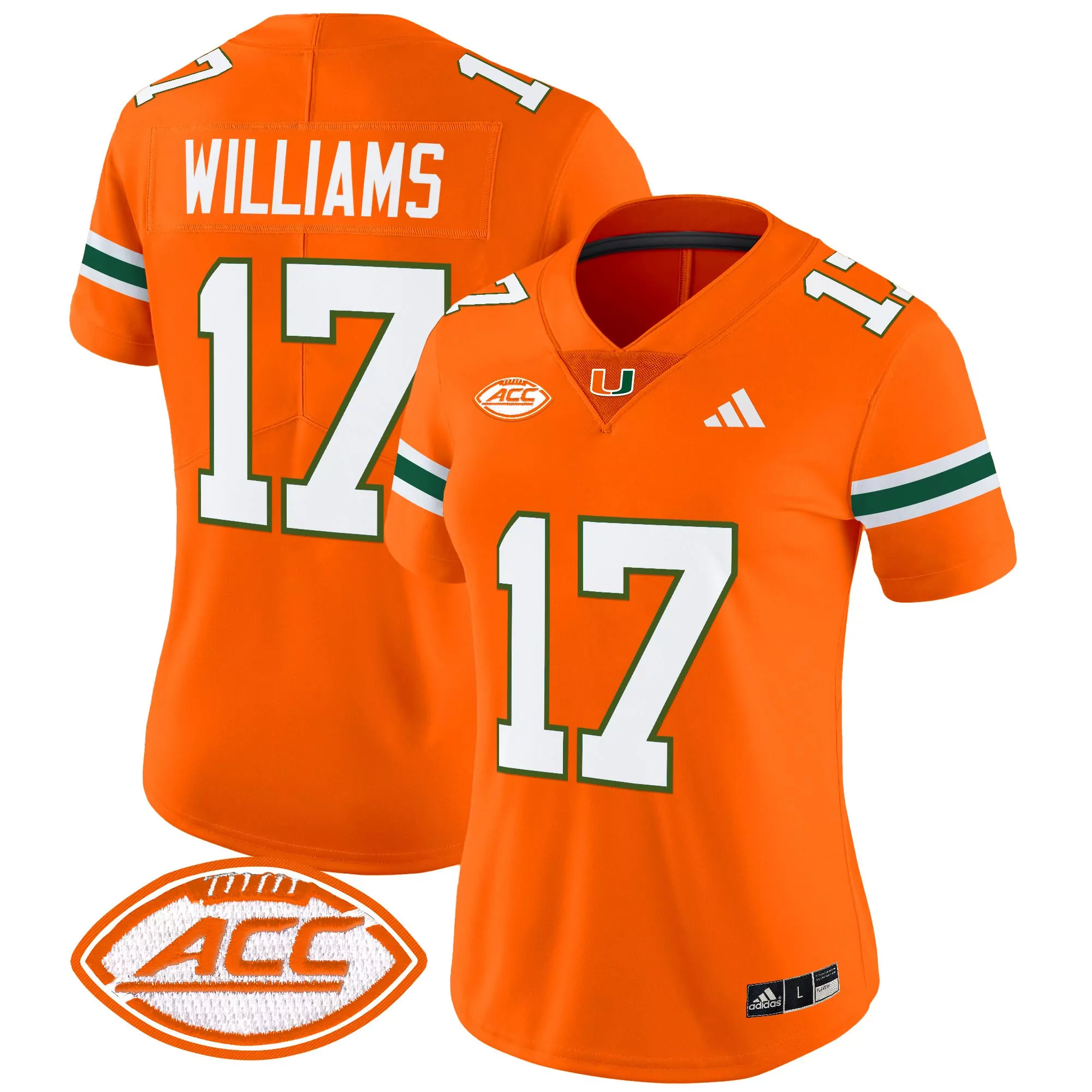 williams 17 women s miami hurricanes green vapor jersey with acc patch 2025