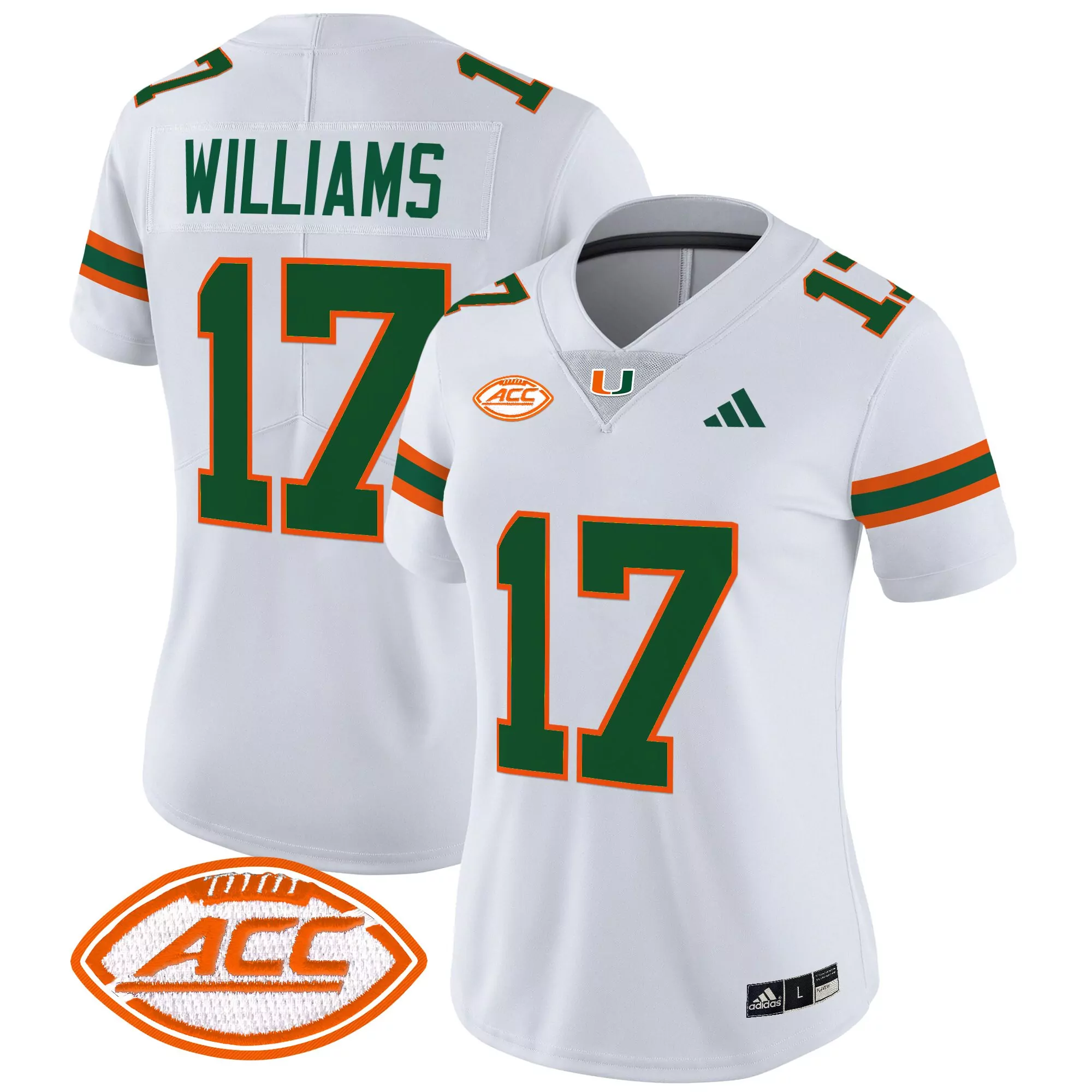 williams 17 women s orange miami hurricanes vapor stitched jersey with acc patch 2025