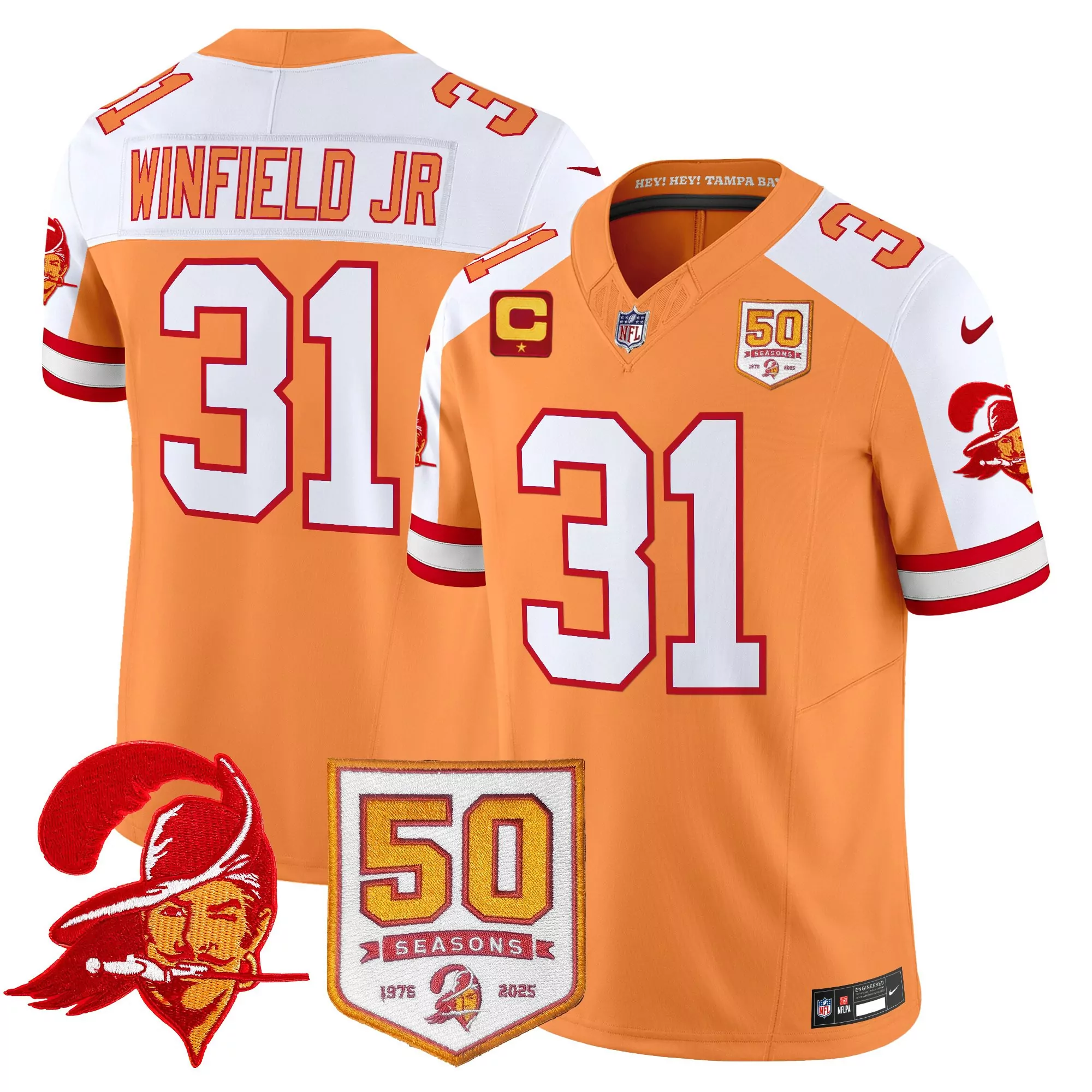 winfield jr 31 men s vapor jersey tampa bay buccaneers 50 seasons patch orange 2025