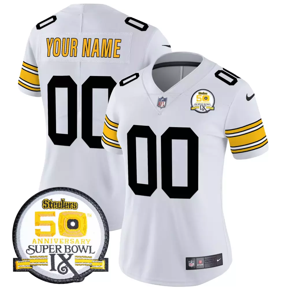 Women's Custom Vapor Limited Jersey | Pittsburgh Steelers White Super Bowl 50 Patch 2023 | For Men, Women & Youth