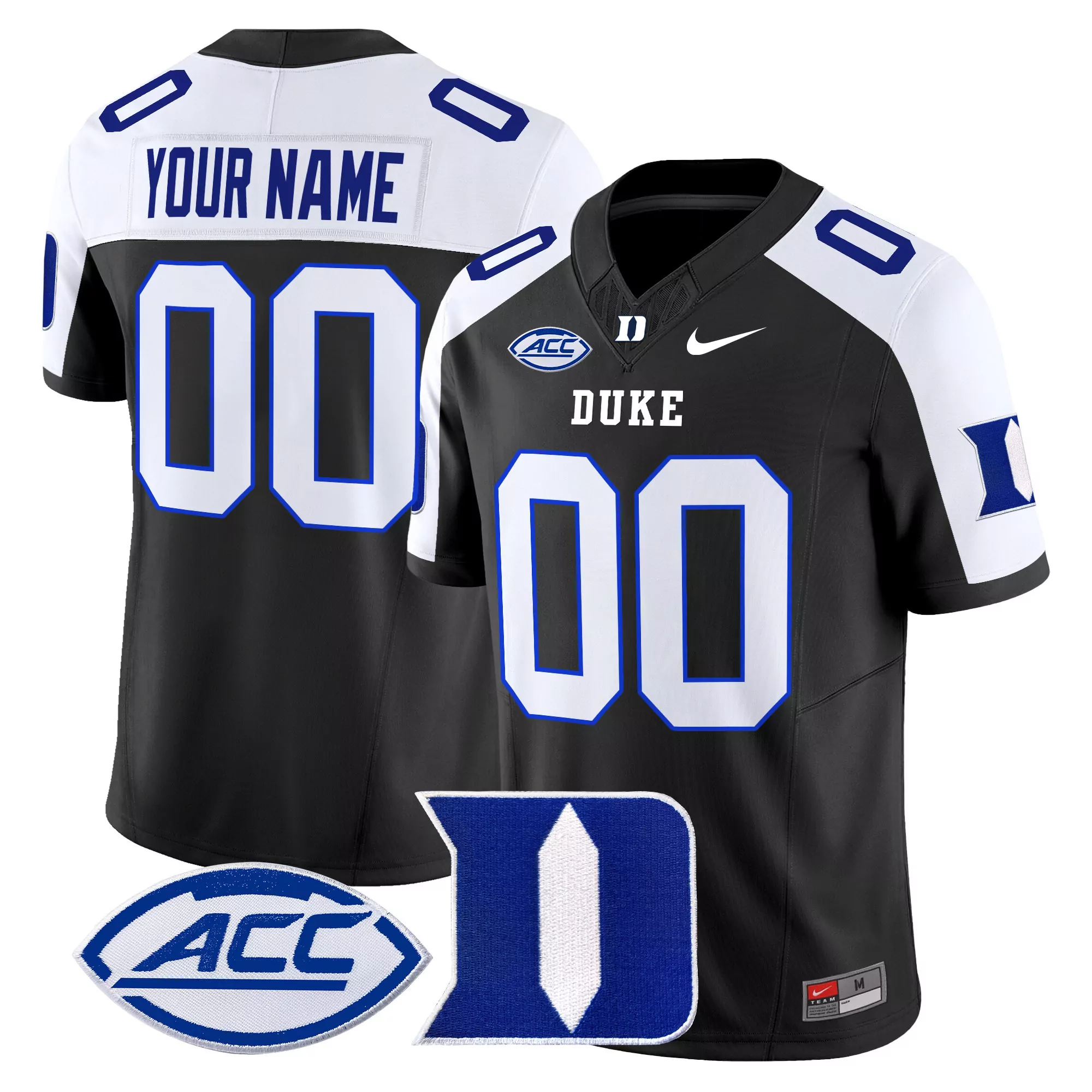 your name 00 duke blue devils black vapor jersey all stitched acc patch 2025