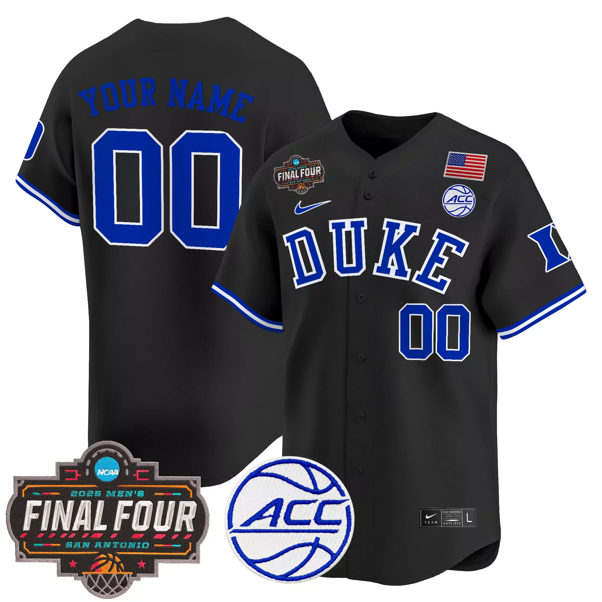 your name 00 duke blue devils black vapor jersey all stitched acc patch 2025