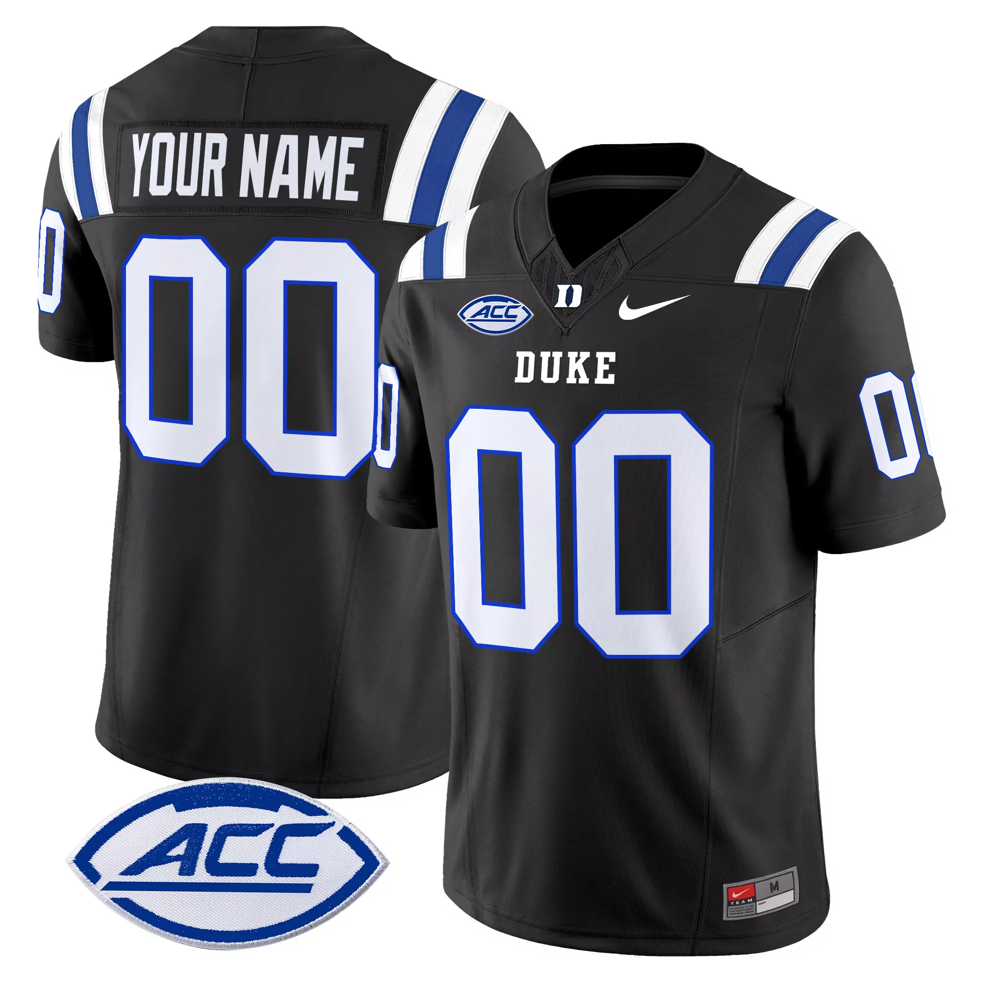 your name 00 duke blue devils black vapor jersey all stitched acc patch 2025